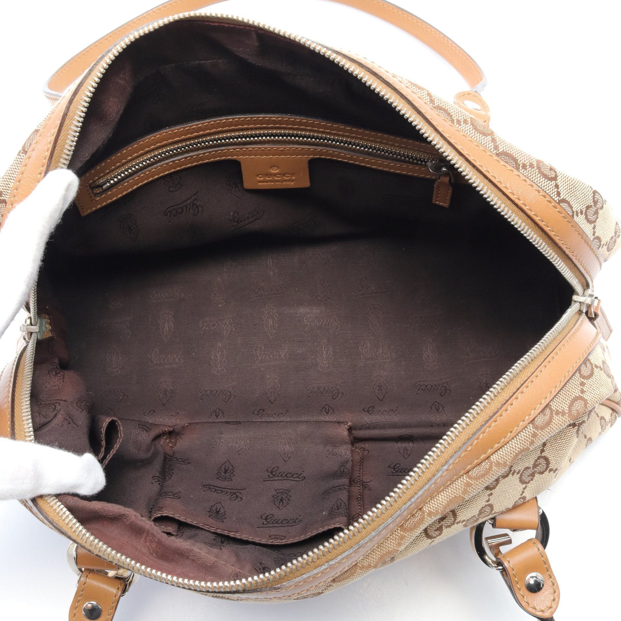 Gucci Gucci Gg Twins Gucci Sima Shoulder Bag Canvas Leather Beige Dark Brown Size ONE SIZE - 3 Thumbnail