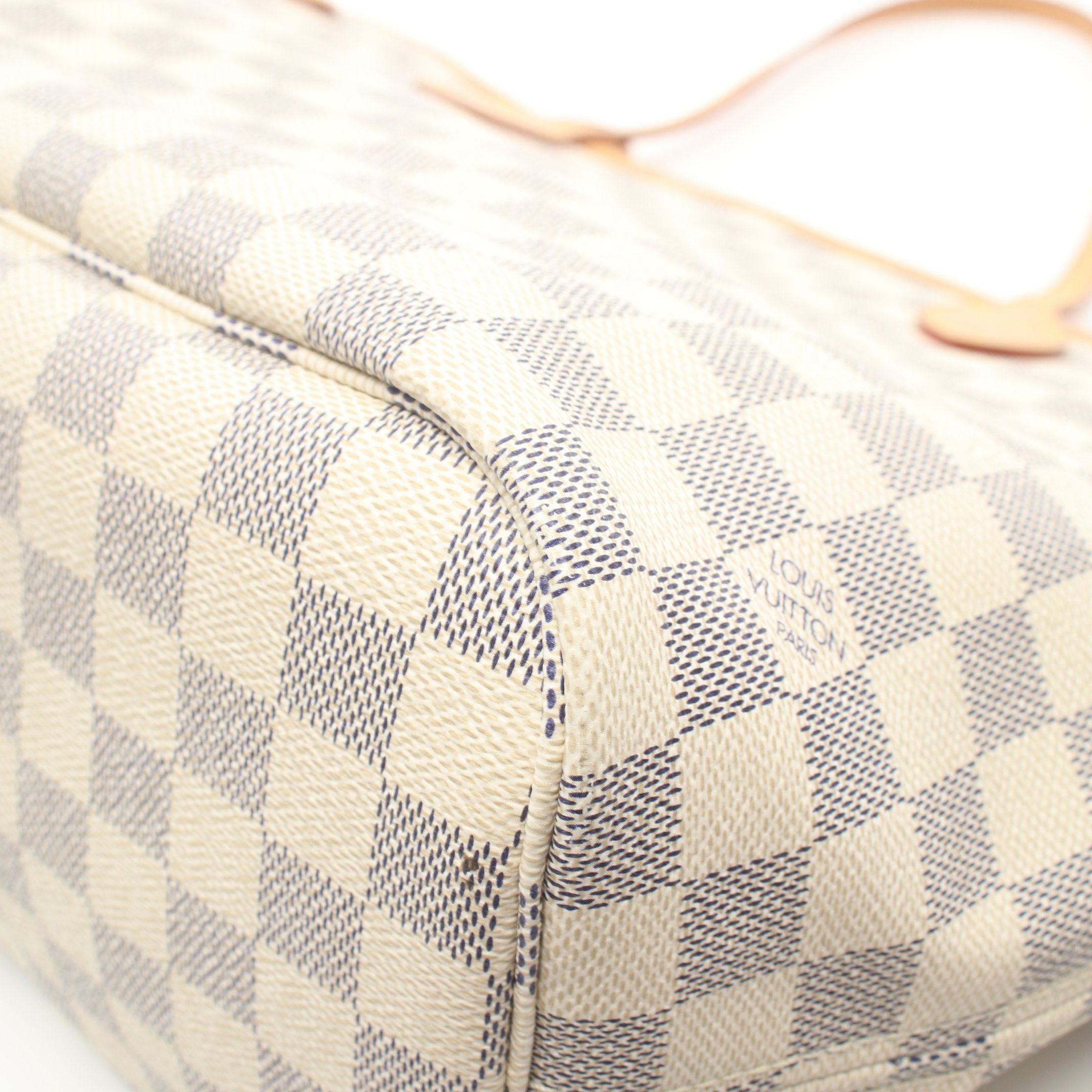Louis Vuitton Louis Vuitton Neverfull Mm Damier Azur Shoulder Bag Tote Leather White Size ONE SIZE - 7 Thumbnail