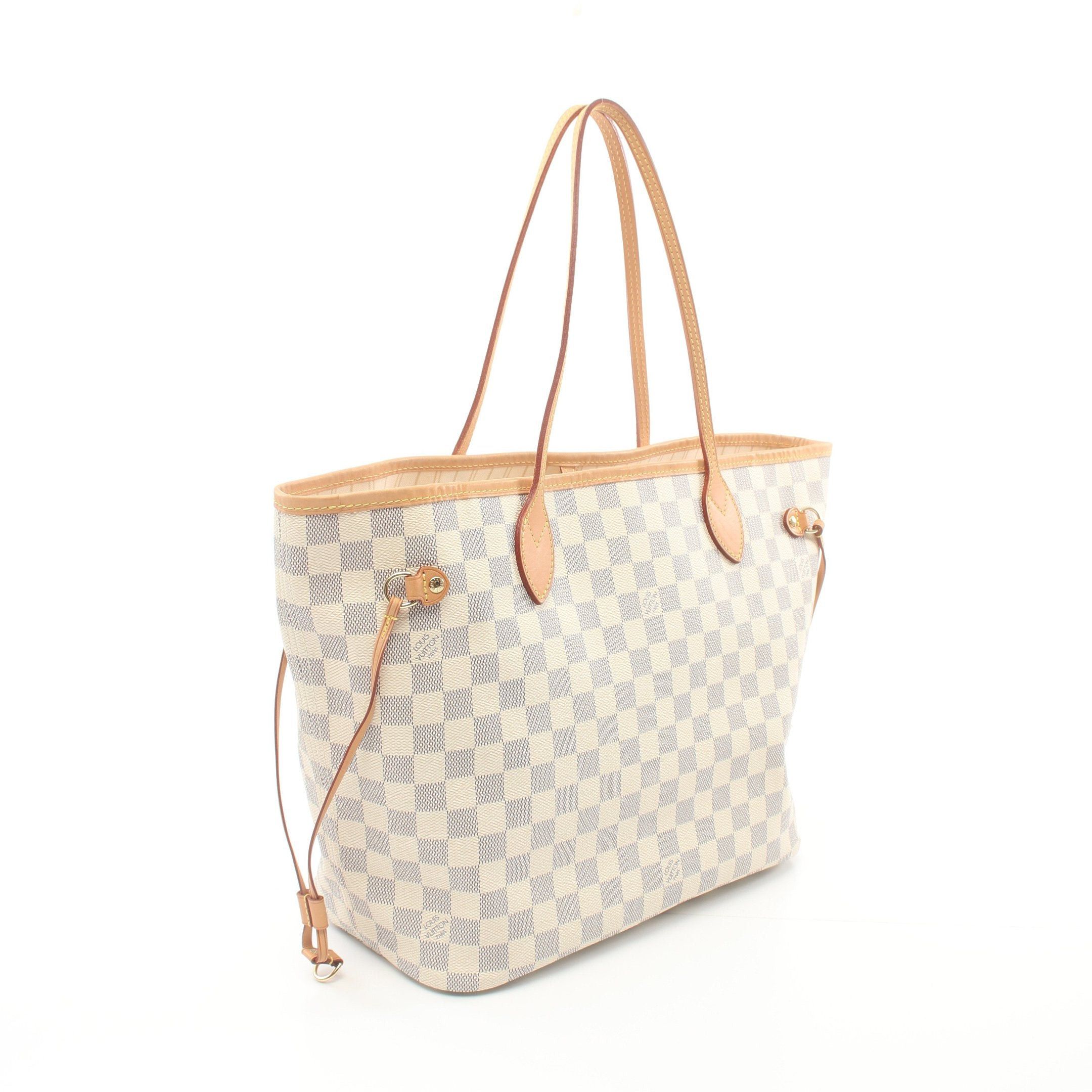 Louis Vuitton Louis Vuitton Neverfull Mm Damier Azur Shoulder Bag Tote Leather White Size ONE SIZE - 2 Thumbnail