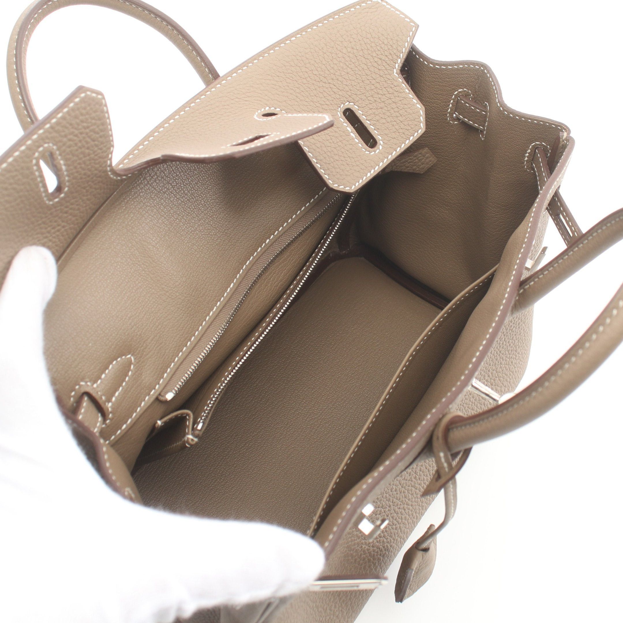 Hermes Hermes Birkin 25 Etoupe Handbag Clemence Leather Gray Brown Silver Hardware B Stamp Size ONE SIZE - 3 Thumbnail