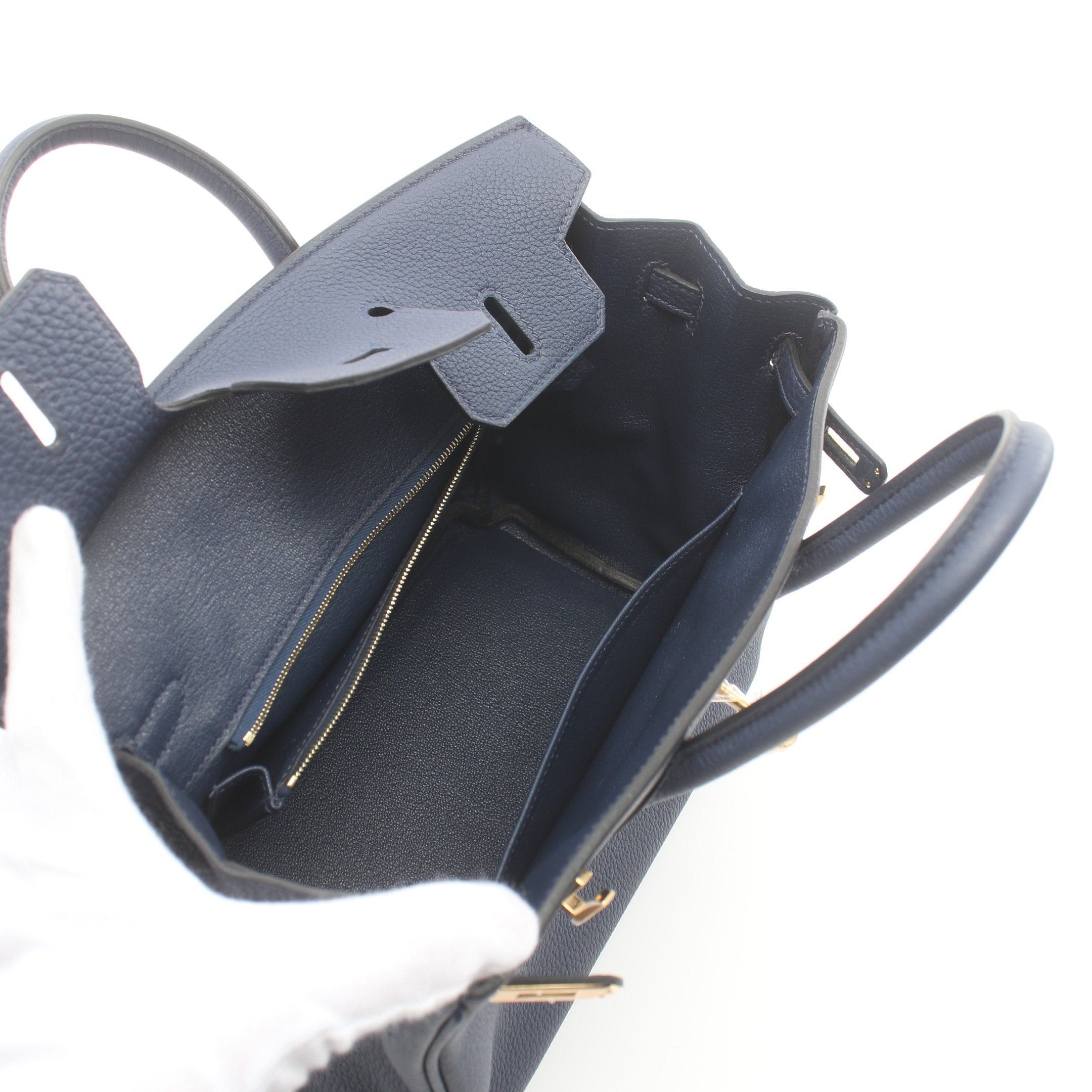 Hermes Hermes Birkin 25 Broodmalt Handbag Togo Dark Blue Gold Hardware Double Engraved Size ONE SIZE - 3 Thumbnail