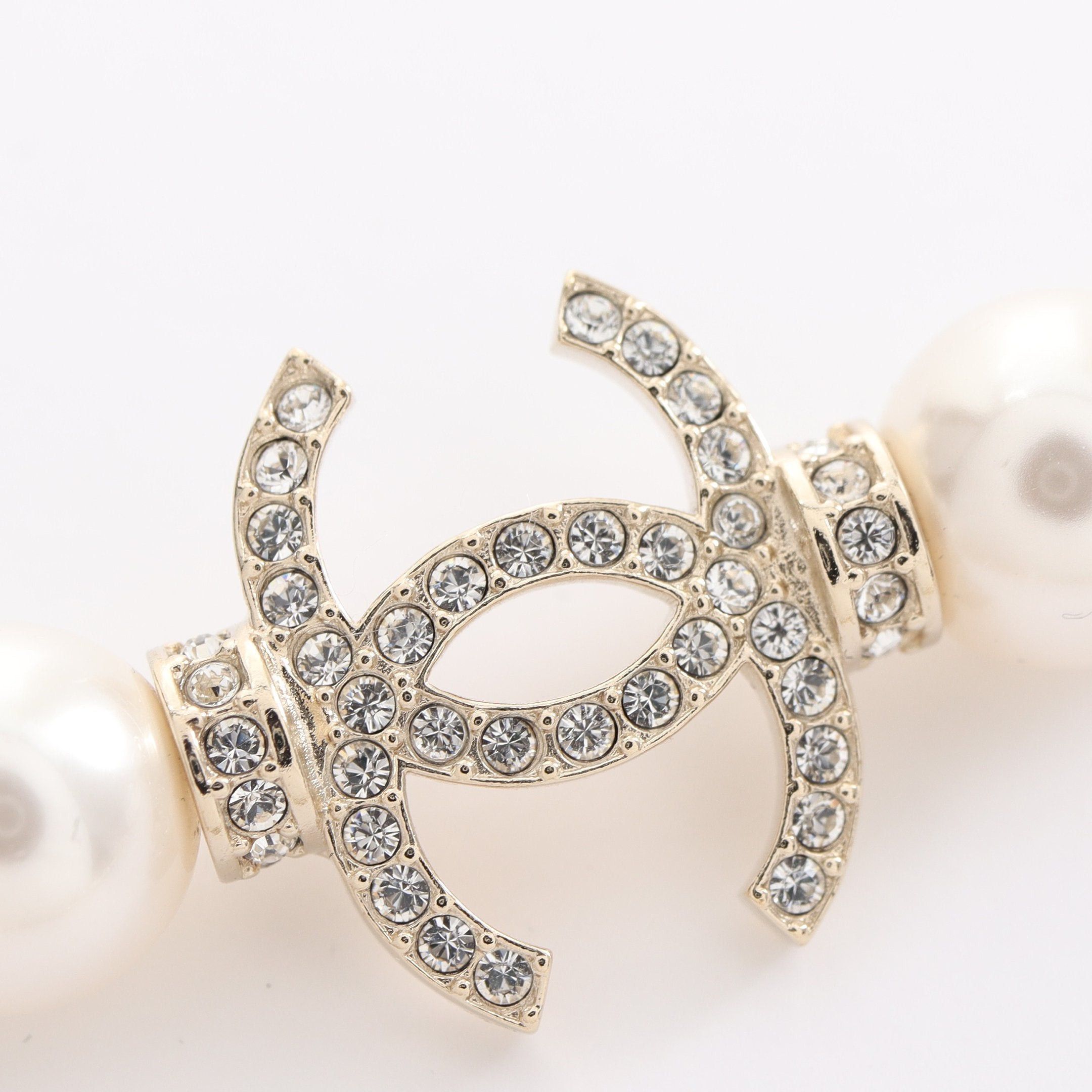 Chanel Chanel Coco Mark Long Necklace Gp Fake Pearl Rhinestone Champagne Gold Off White Clear A22S Size ONE SIZE - 6 Thumbnail