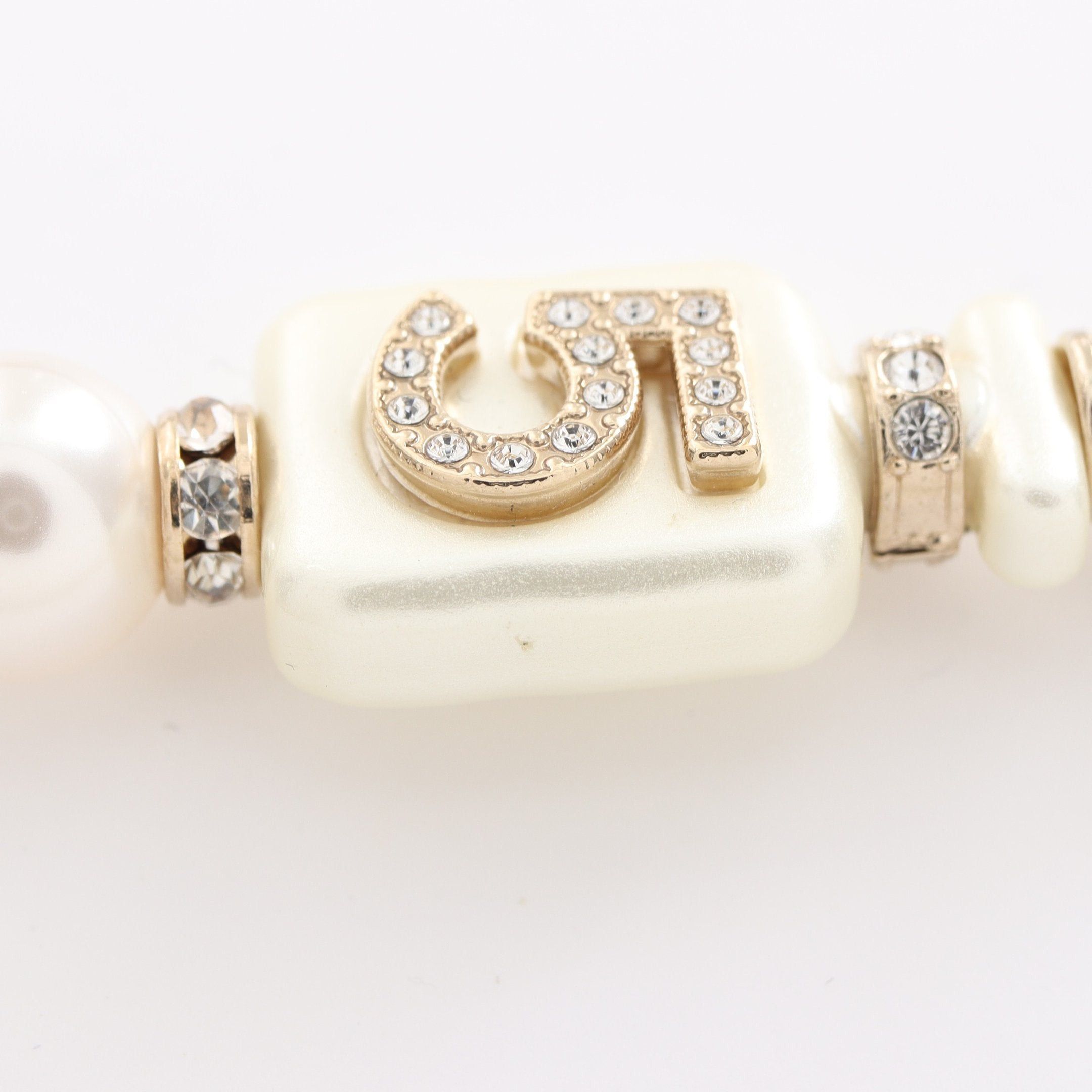 Chanel Chanel Coco Mark Long Necklace Gp Fake Pearl Rhinestone Champagne Gold Off White Clear A22S Size ONE SIZE - 5 Thumbnail