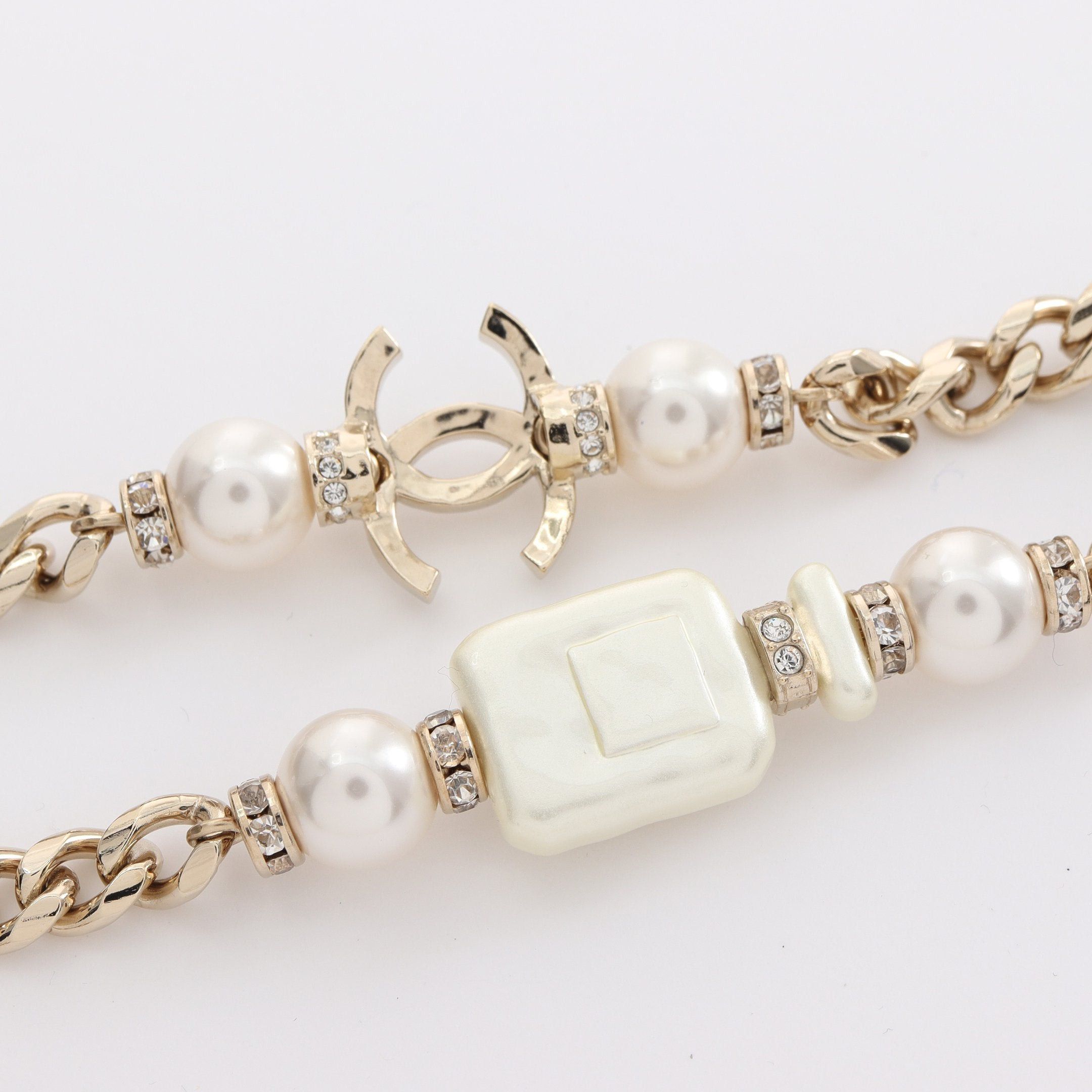 Chanel Chanel Coco Mark Long Necklace Gp Fake Pearl Rhinestone Champagne Gold Off White Clear A22S Size ONE SIZE - 7 Thumbnail