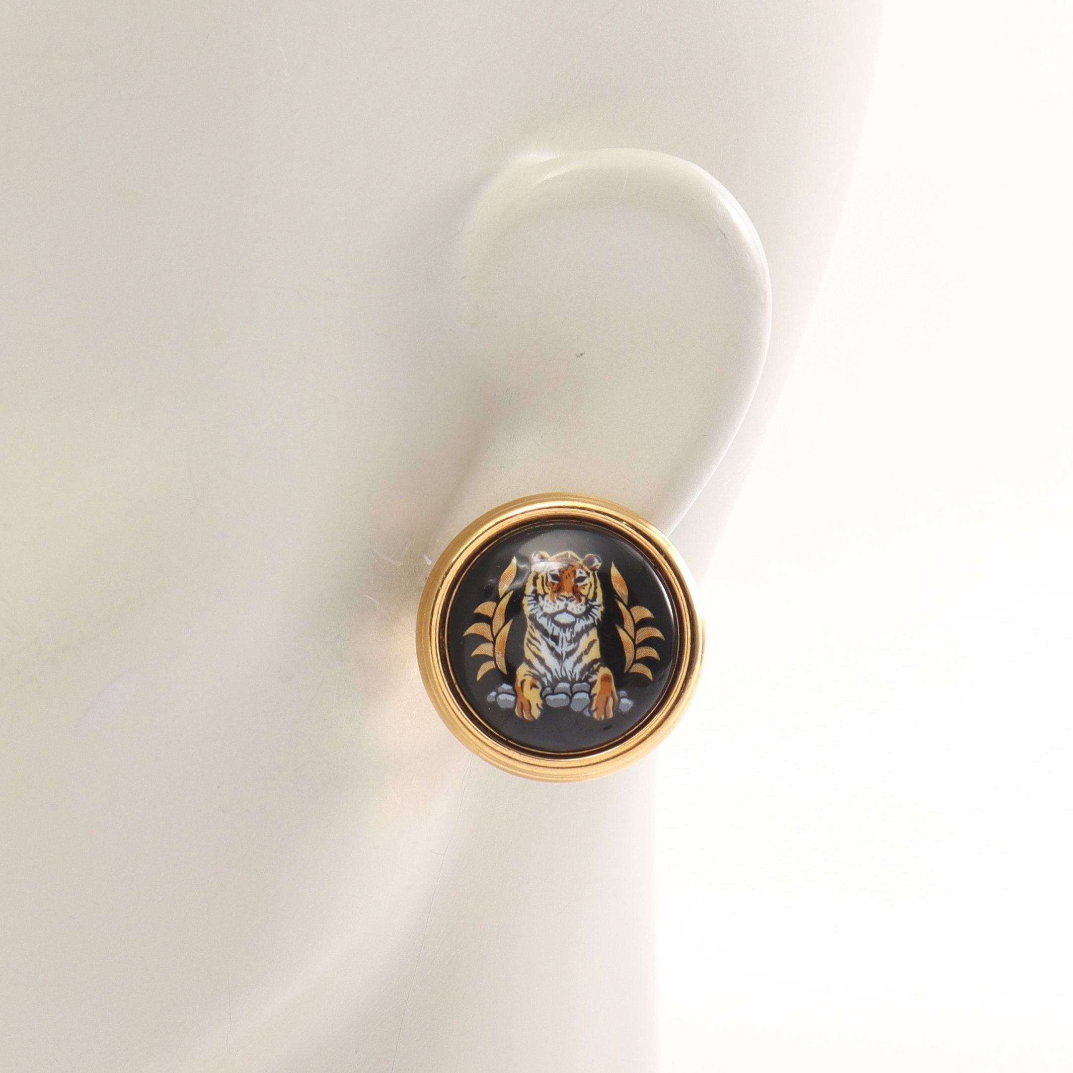 Hermes Hermes Enamel Earrings Gp Cloisonne Gold Black Size ONE SIZE - 4 Thumbnail