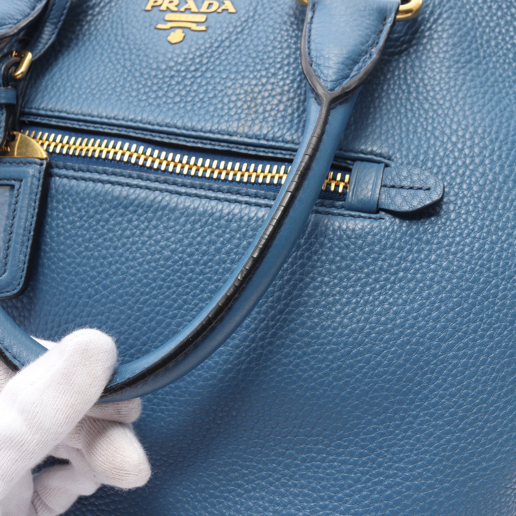 Prada Prada Vit Daino Handbag Tote Bag Leather Blue Size ONE SIZE - 6 Thumbnail