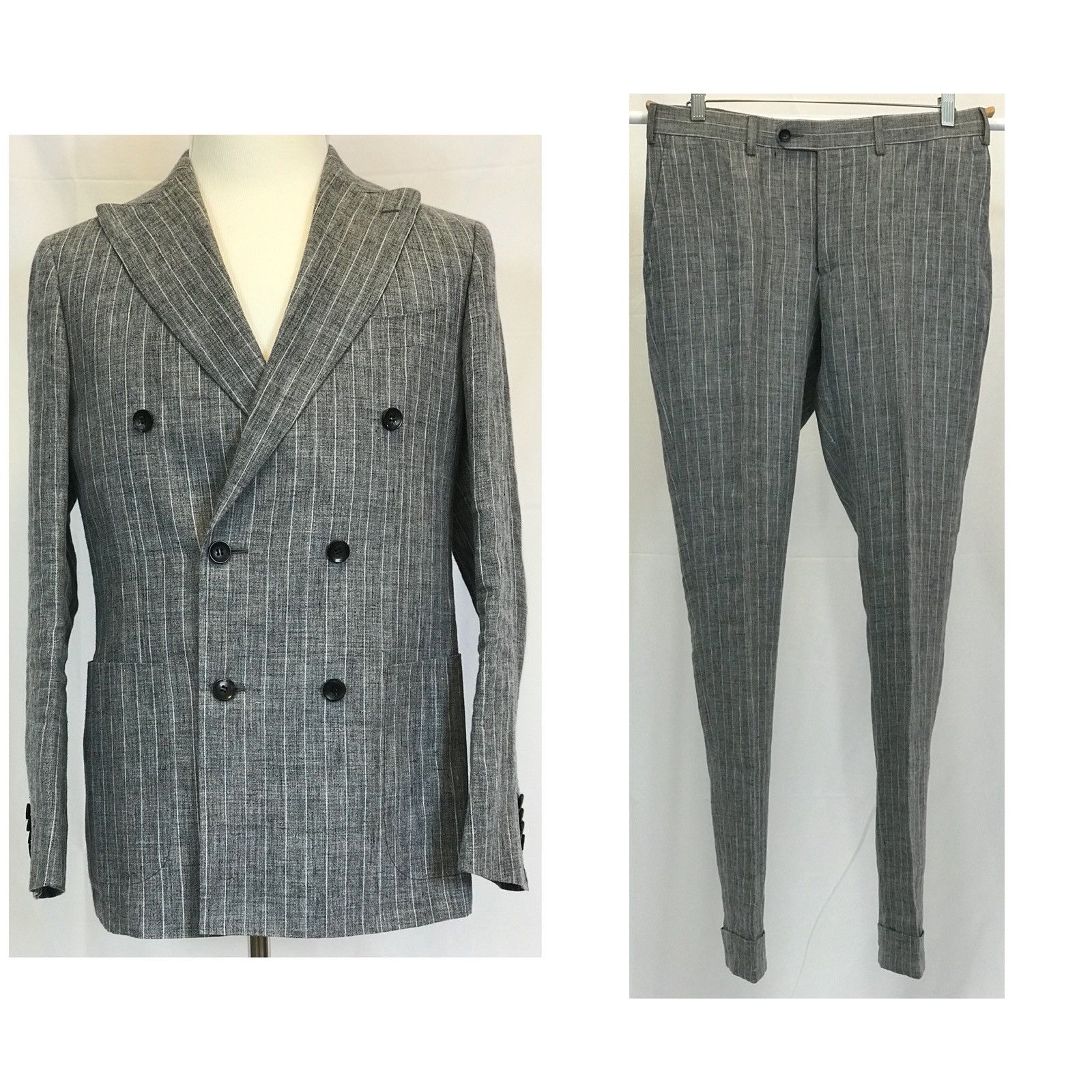 Suitsupply NWT Havana Gray Pinstripe DB Linen Suit Only 1 Not in Stores