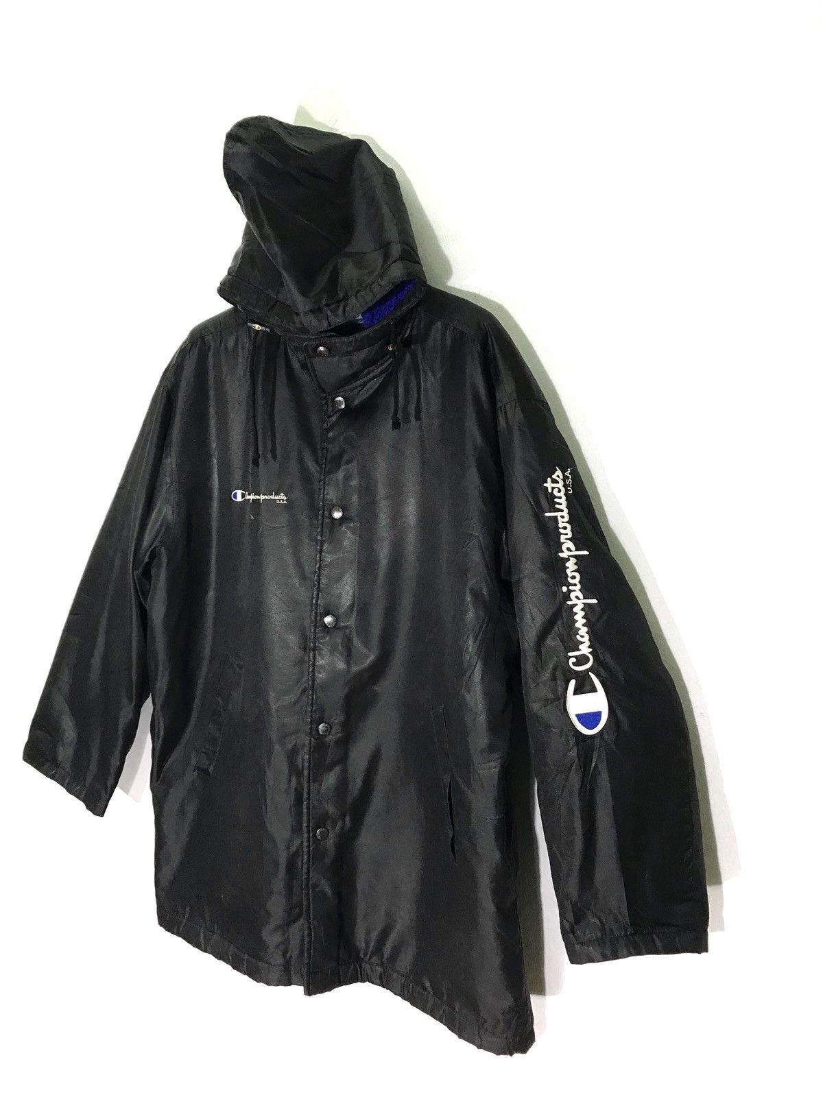 Champion × Vintage Champion Products Spell Out Embroidered Hooded Long Jacket Size US L / EU 52-54 / 3 - 1 Thumbnail