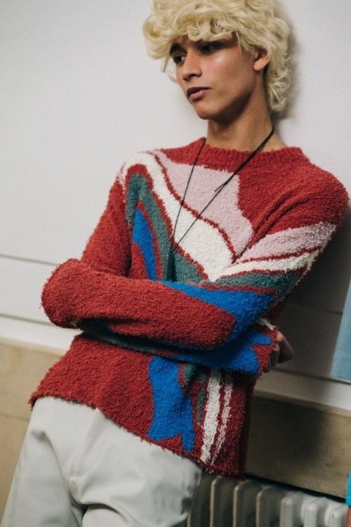 Kiko Kostadinov Red Delva Body Intarsia Knit Sweater | Grailed