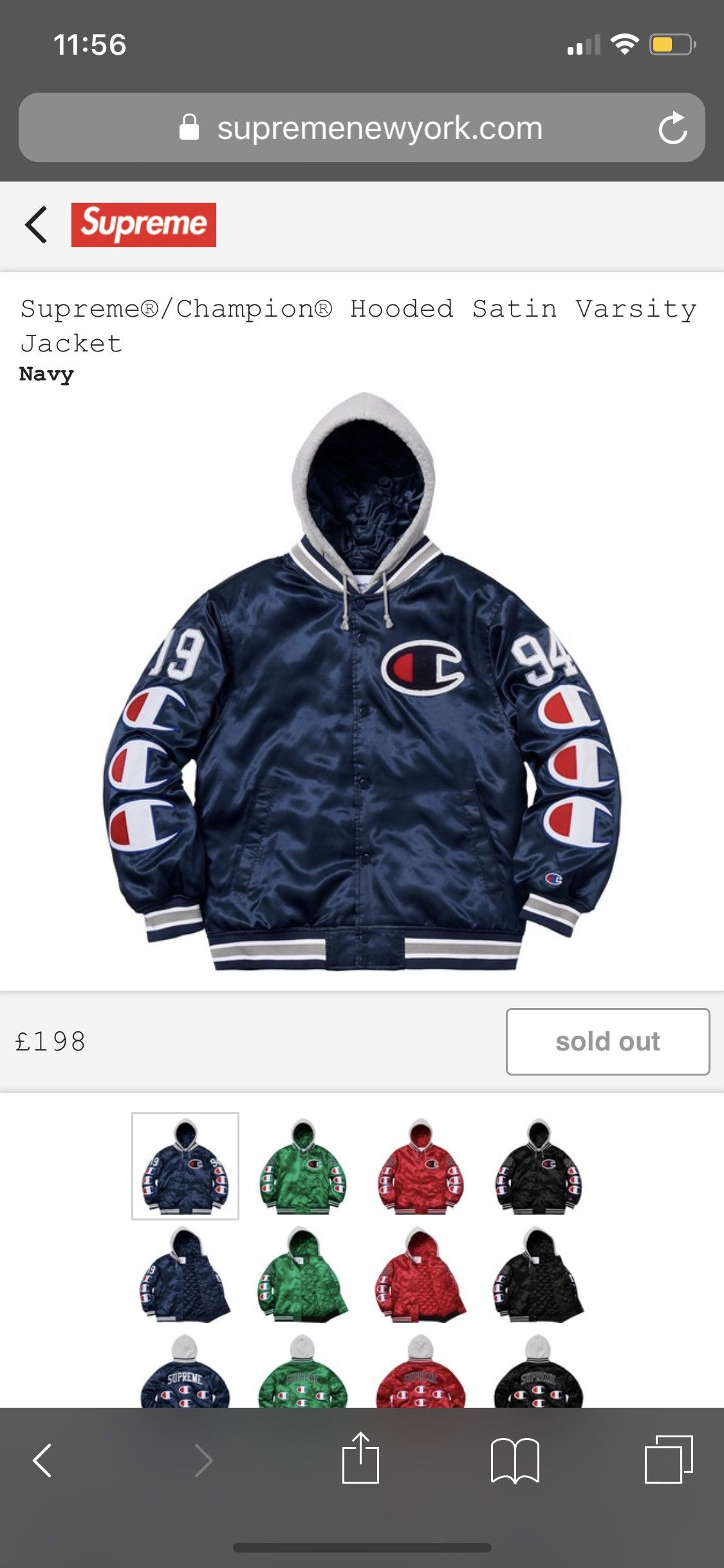 Supreme champion hooded satin varsity jacket navy hotsell