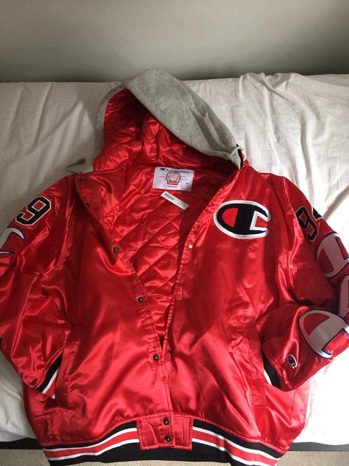 Champion Supreme Supreme Champion Hooded Satin Varsity Jacket Grailed