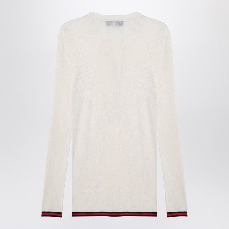 Gucci Gucci White Silk Jersey With Web Ribbon Size US L / EU 52-54 / 3 - 2 Thumbnail