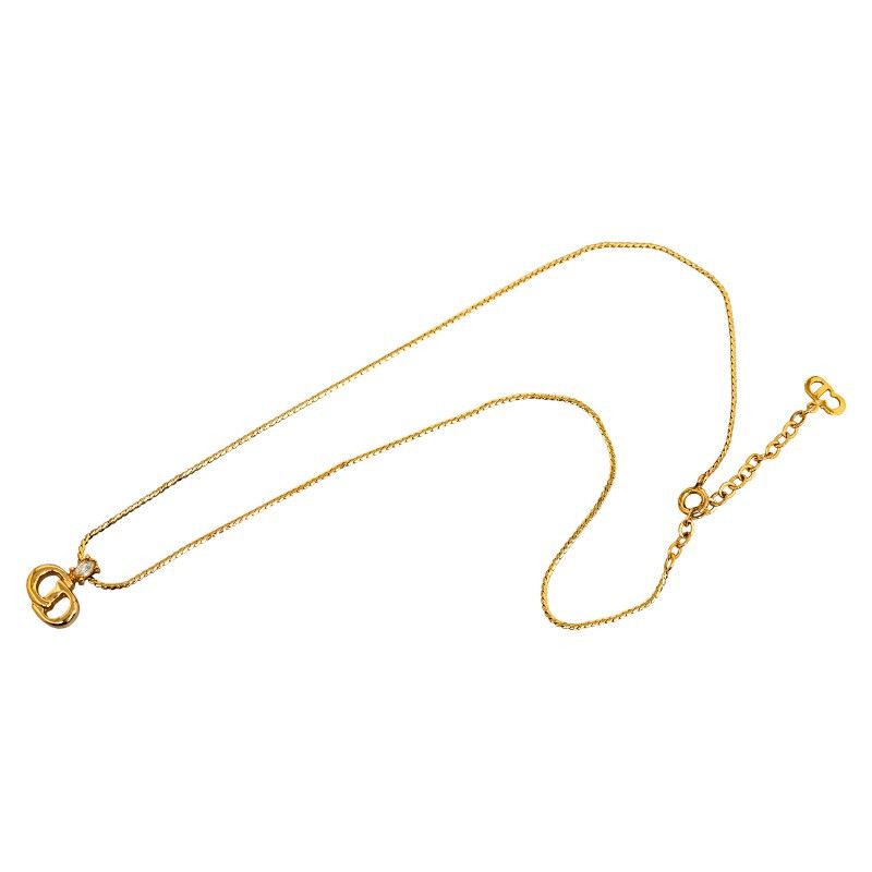 Other Other Dior CD Logo Chain Necklace Gold Plated Rhinestones Metal Necklace in Great Condition Size ONE SIZE - 4 Thumbnail