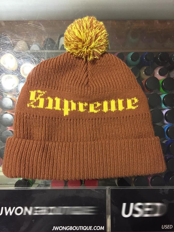 2016 Supreme Old English Gothic Beanie Brown Supreme