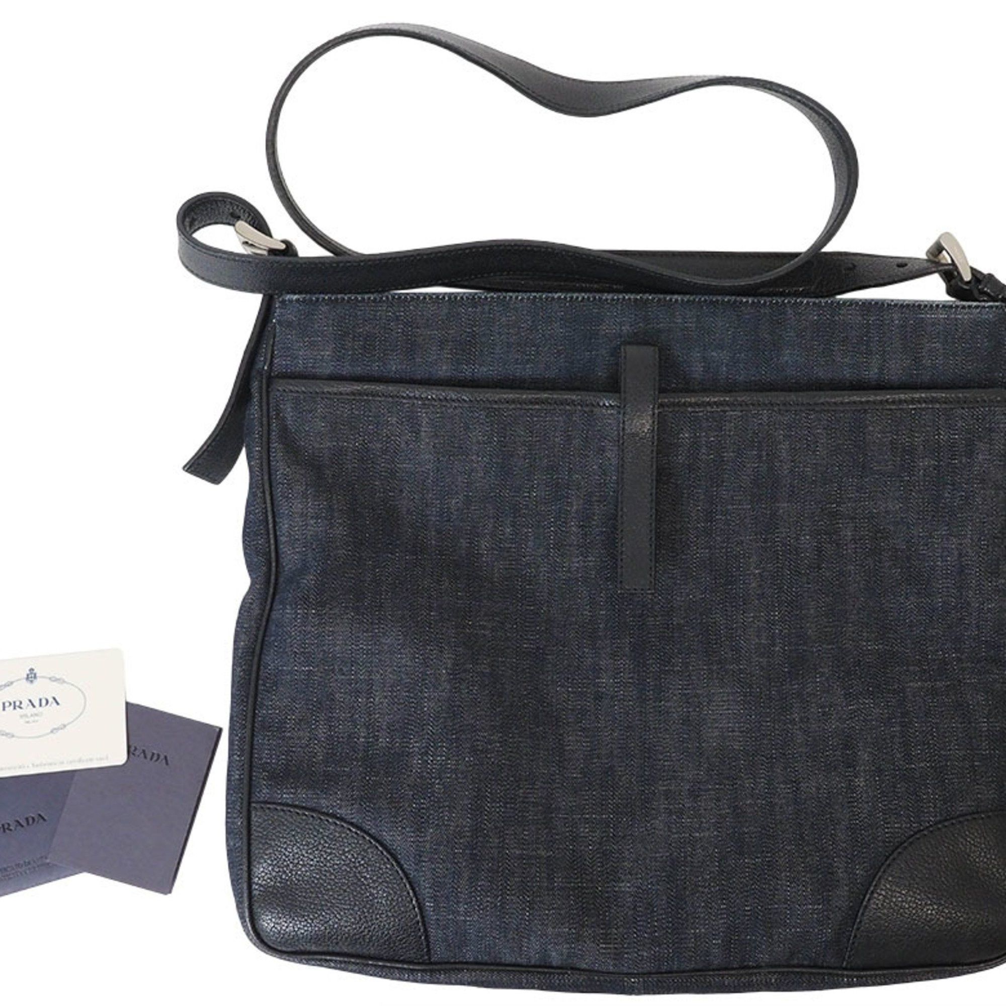 Prada Prada Denim Shoulder Bag Navy VA0182 Men's Cotton Crossbody Storage PRADA Size ONE SIZE - 10 Thumbnail