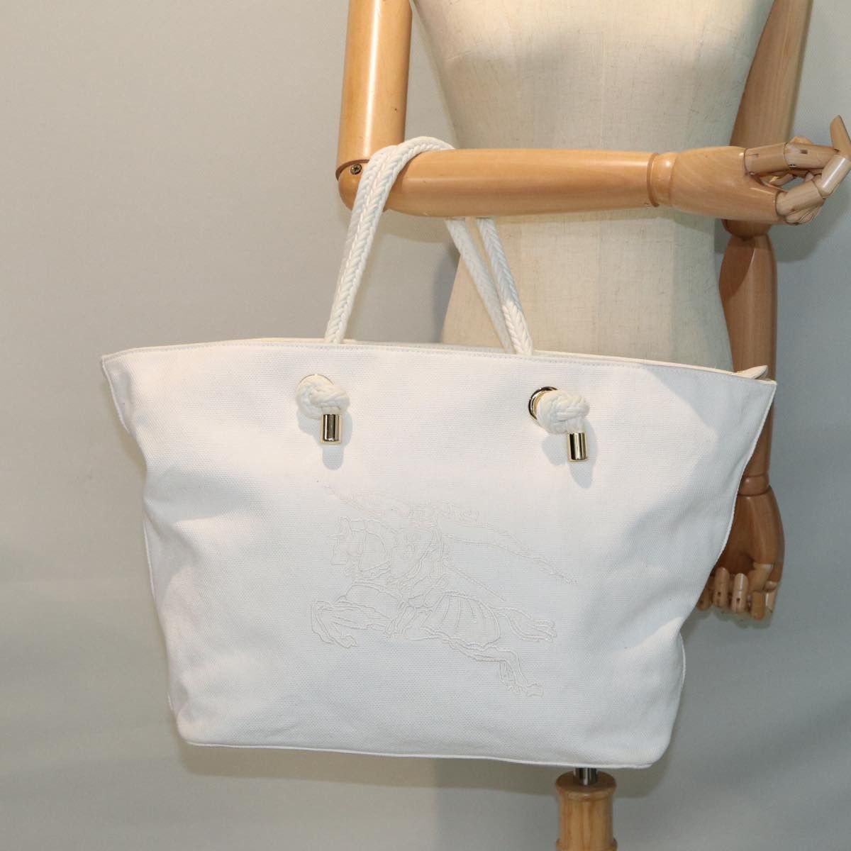 Burberry White Canvas Tote Bag (Pre-Owned) Size ONE SIZE - 8 Thumbnail