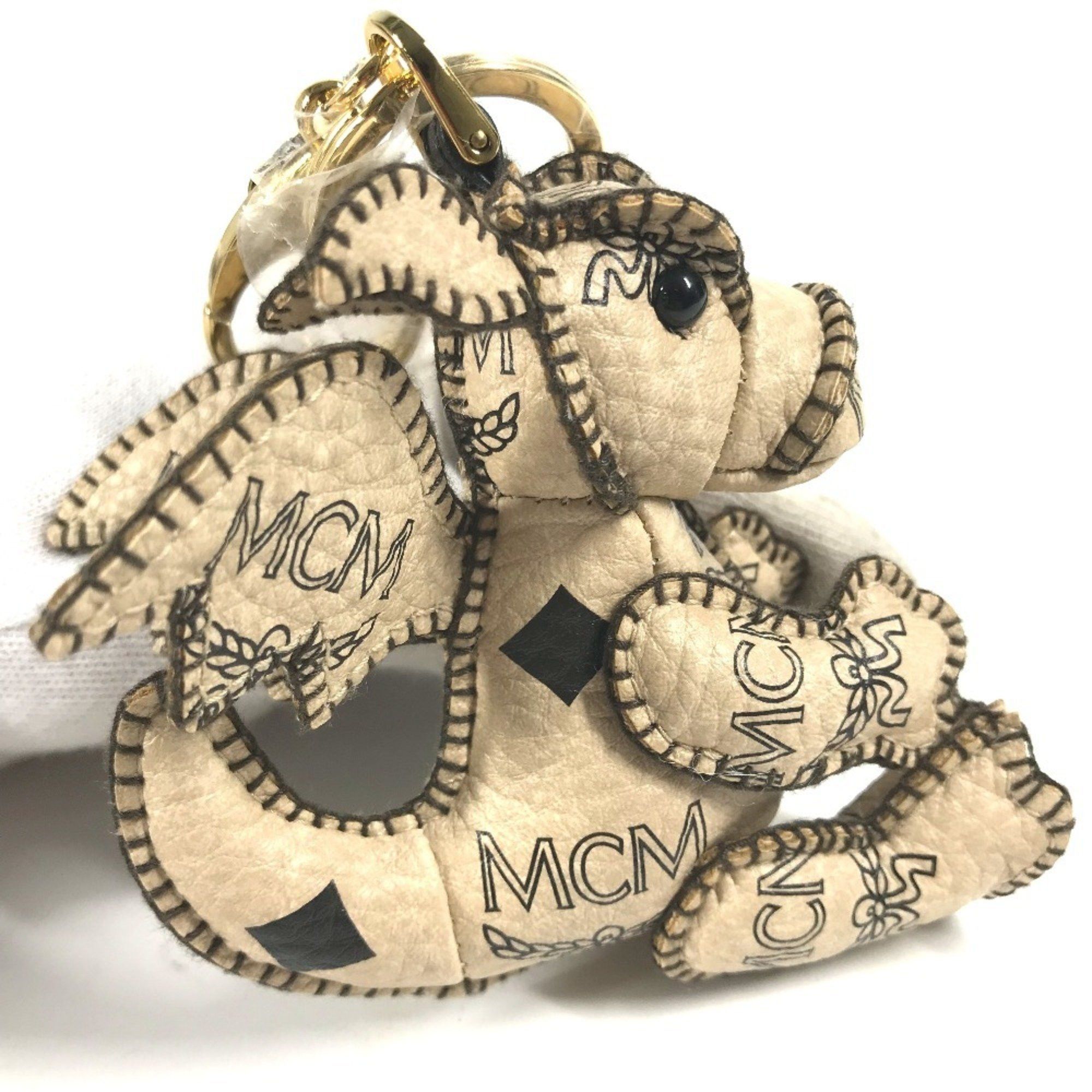 MCM MCM Visetos Dragon Bag Charm Keychain Leather Women's Beige Size ONE SIZE - 8 Thumbnail
