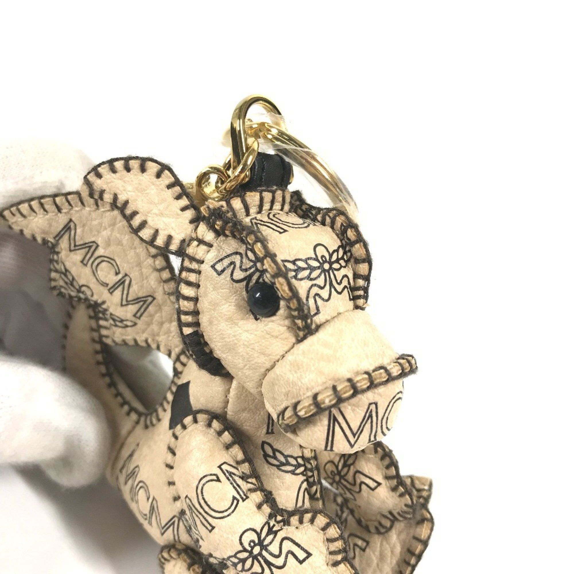 MCM MCM Visetos Dragon Bag Charm Keychain Leather Women's Beige Size ONE SIZE - 7 Thumbnail