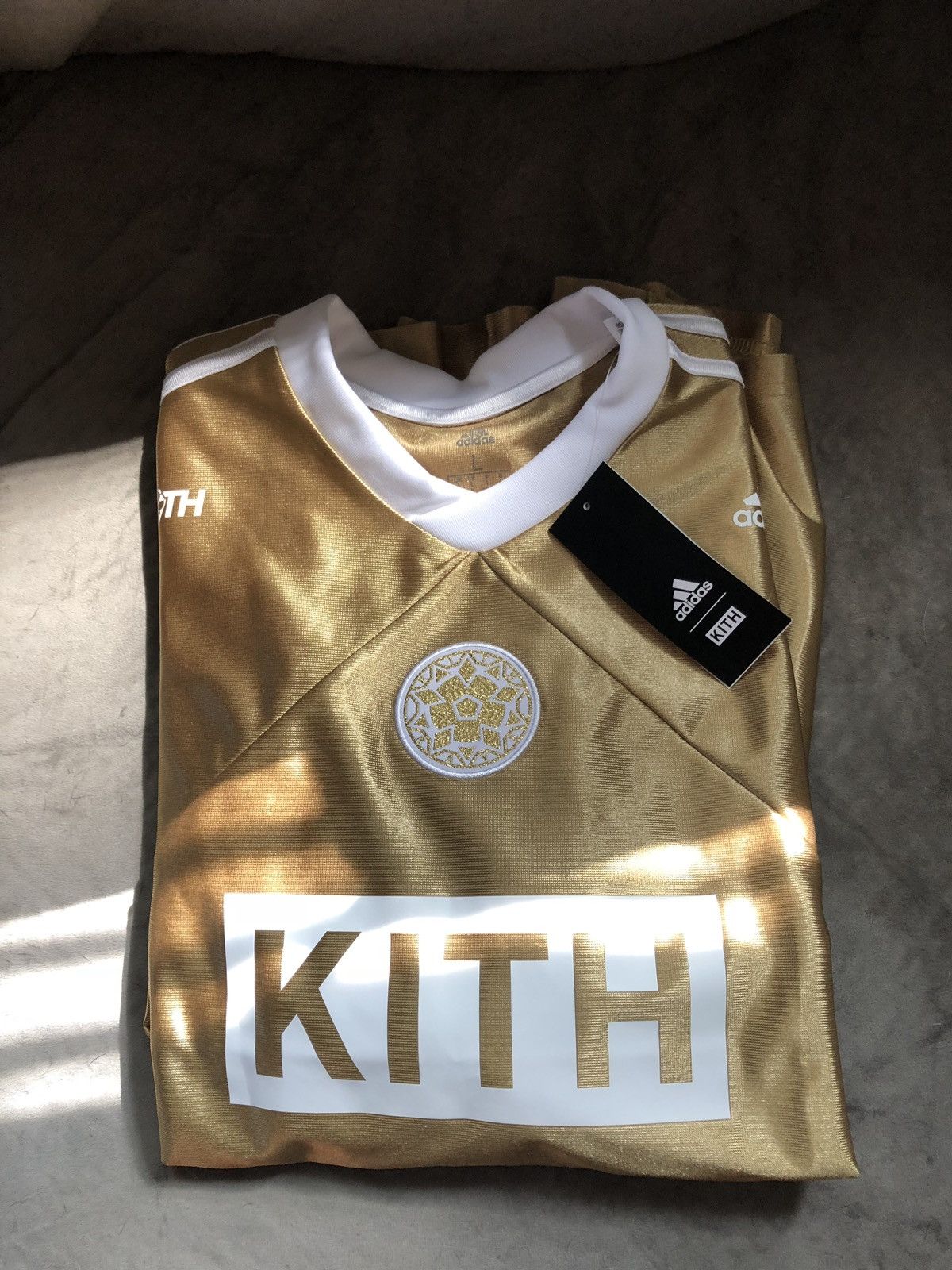 Kith x Adidas Gold Metallic Jersey Medium Rays Away Jersey Soccer