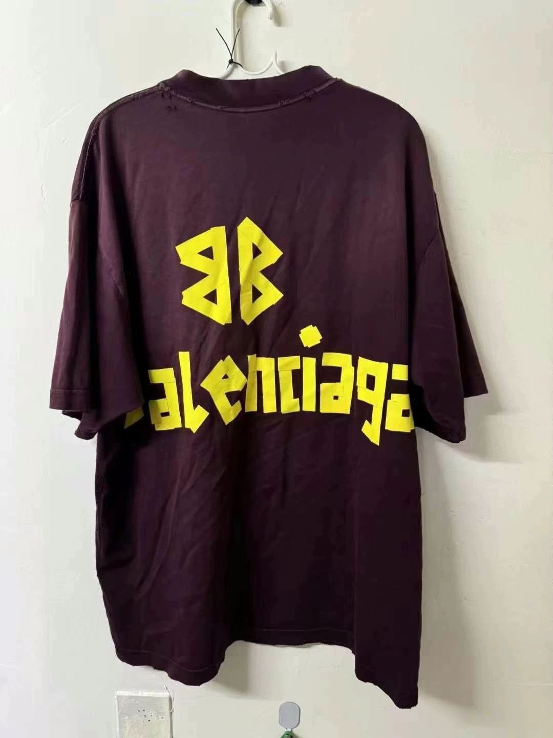 Balenciaga Balenciaga wine red tape short sleeved shirt