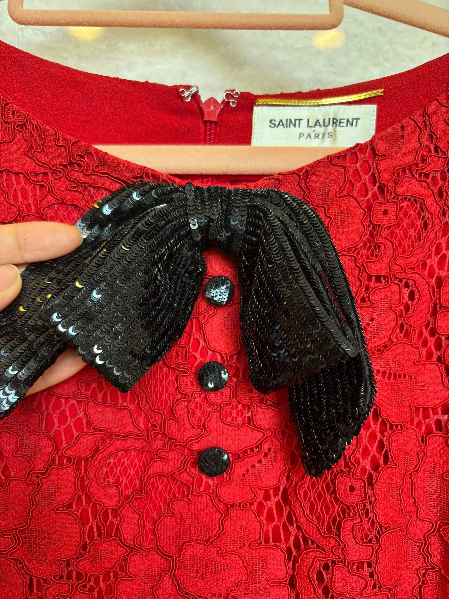 Saint Laurent Paris Saint Laurent Paris Red lace dress Size US 36 / EU 52 - 6 Thumbnail