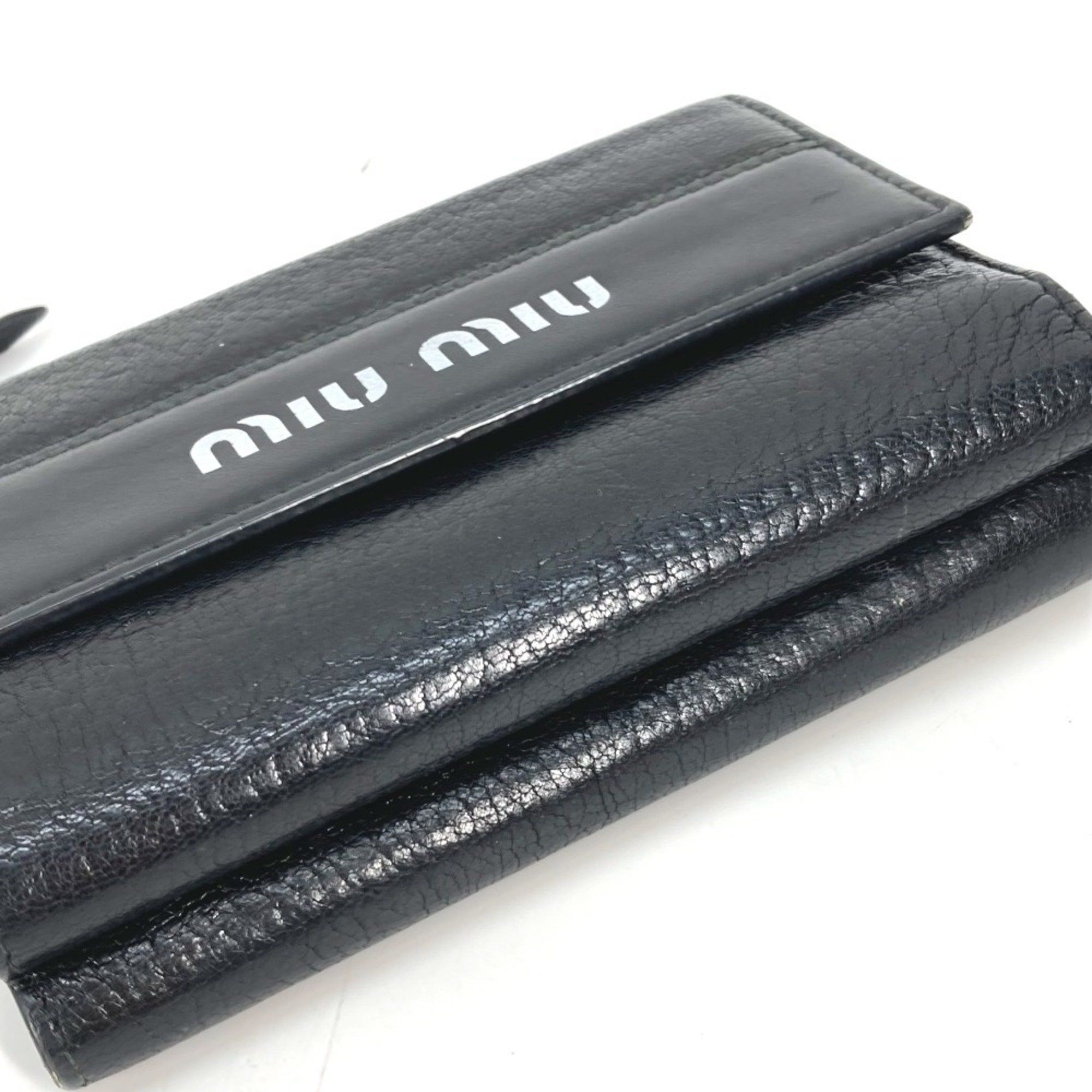 Miu Miu Miu Miu MIU 5ML014 Bicolor Compact Wallet Tri-fold Leather Women's Black Size ONE SIZE - 4 Thumbnail