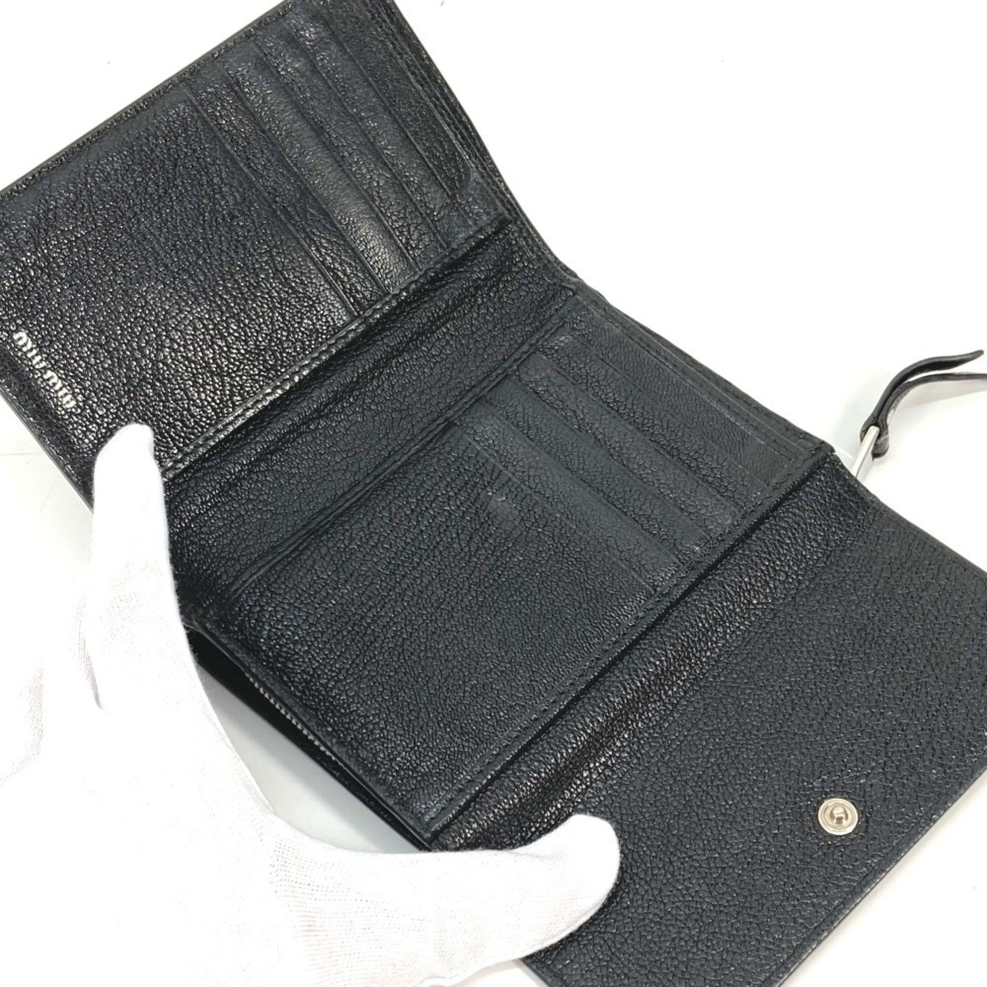 Miu Miu Miu Miu MIU 5ML014 Bicolor Compact Wallet Tri-fold Leather Women's Black Size ONE SIZE - 9 Thumbnail