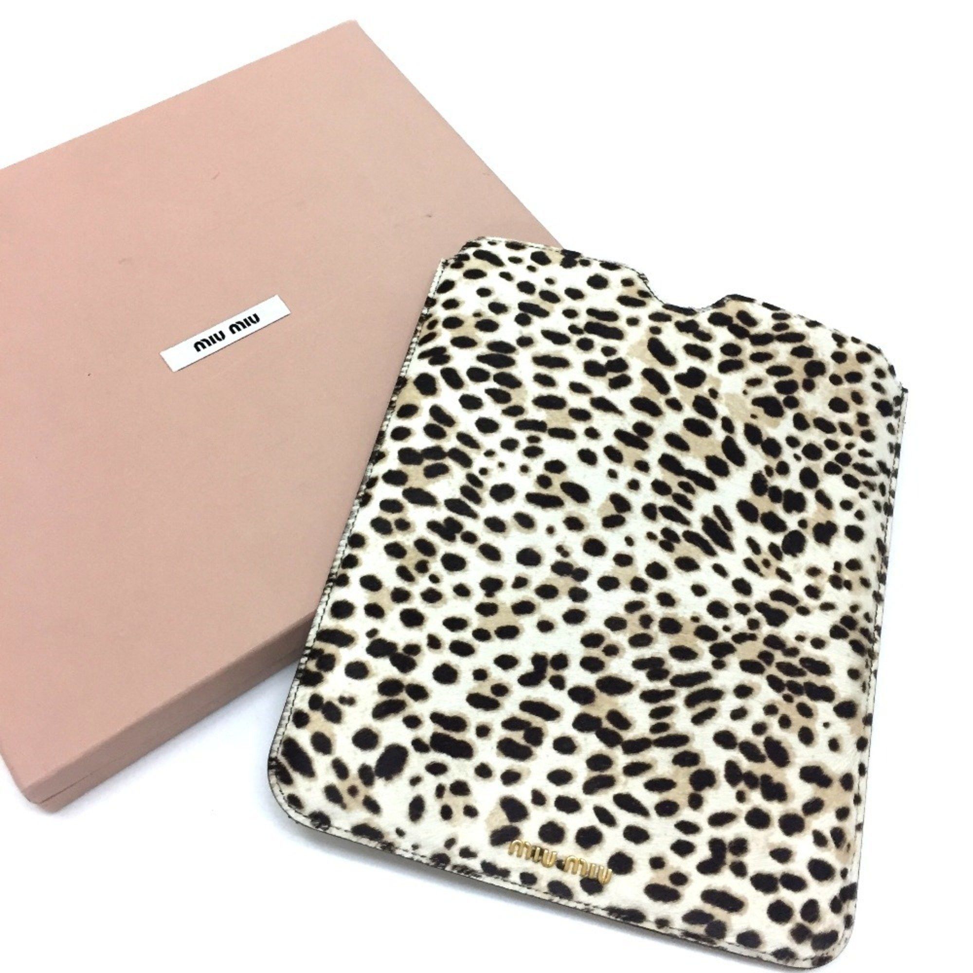 Miu Miu Miu Miu MIU 5ARE43 Tablet Leopard iPad Case Pony BIANCO Beige Men's Women's Size ONE SIZE - 6 Thumbnail