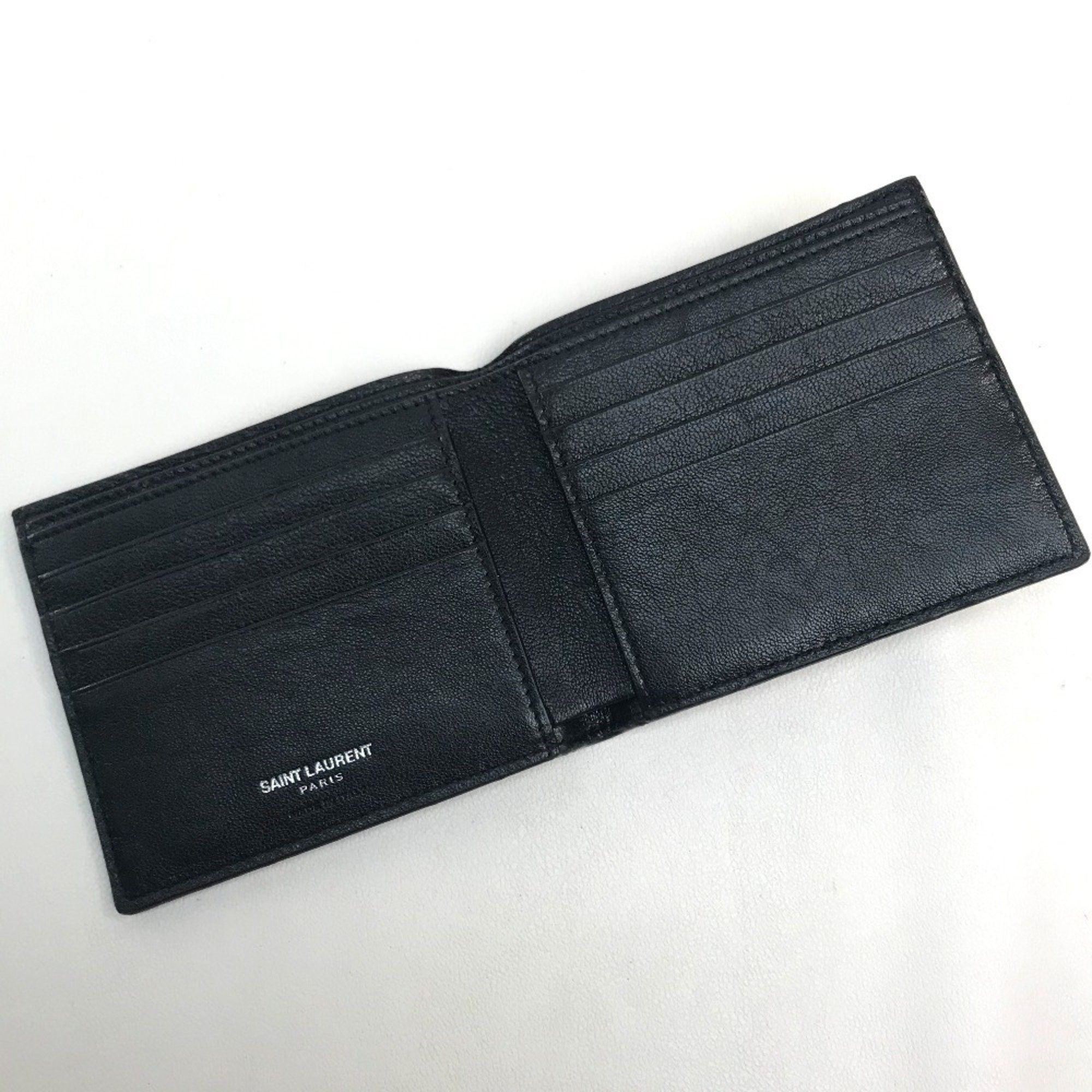 Saint Laurent Paris Saint Laurent Paris 361320 Star Patchwork Bi-fold Wallet Leather Men's Black x Silver Size ONE SIZE - 6 Thumbnail