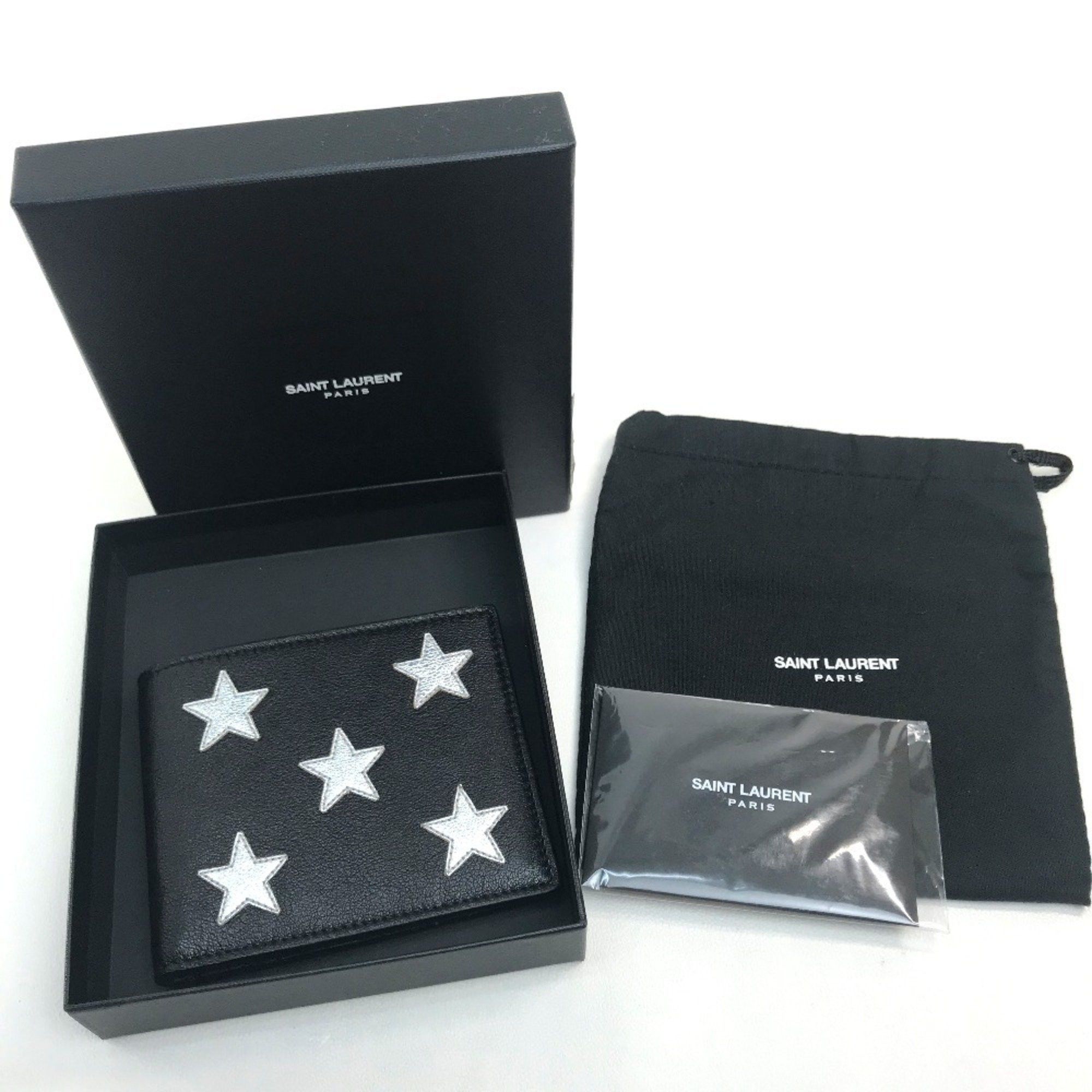 Saint Laurent Paris Saint Laurent Paris 361320 Star Patchwork Bi-fold Wallet Leather Men's Black x Silver Size ONE SIZE - 10 Thumbnail