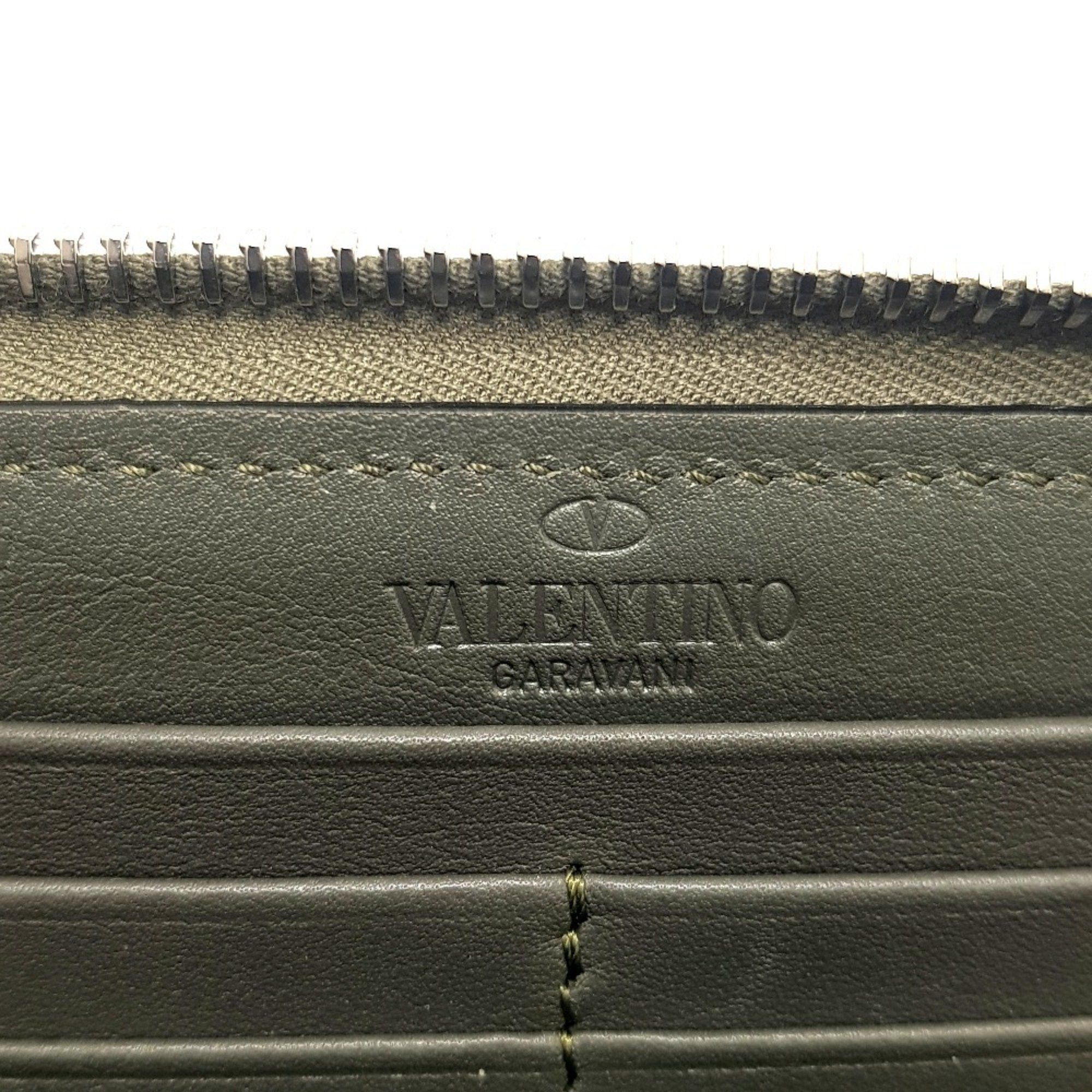 Valentino Valentino Garavani Studded VLTN Print Round Long Wallet Canvas x Leather Men's Women's Khaki White Size ONE SIZE - 8 Thumbnail