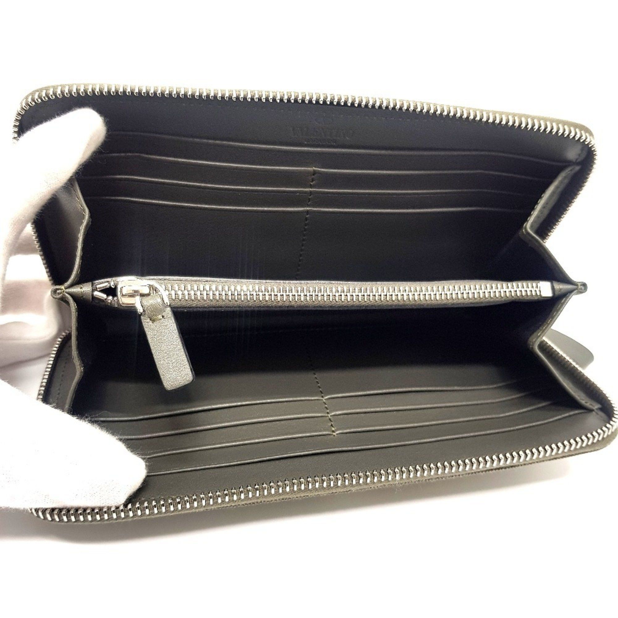 Valentino Valentino Garavani Studded VLTN Print Round Long Wallet Canvas x Leather Men's Women's Khaki White Size ONE SIZE - 6 Thumbnail