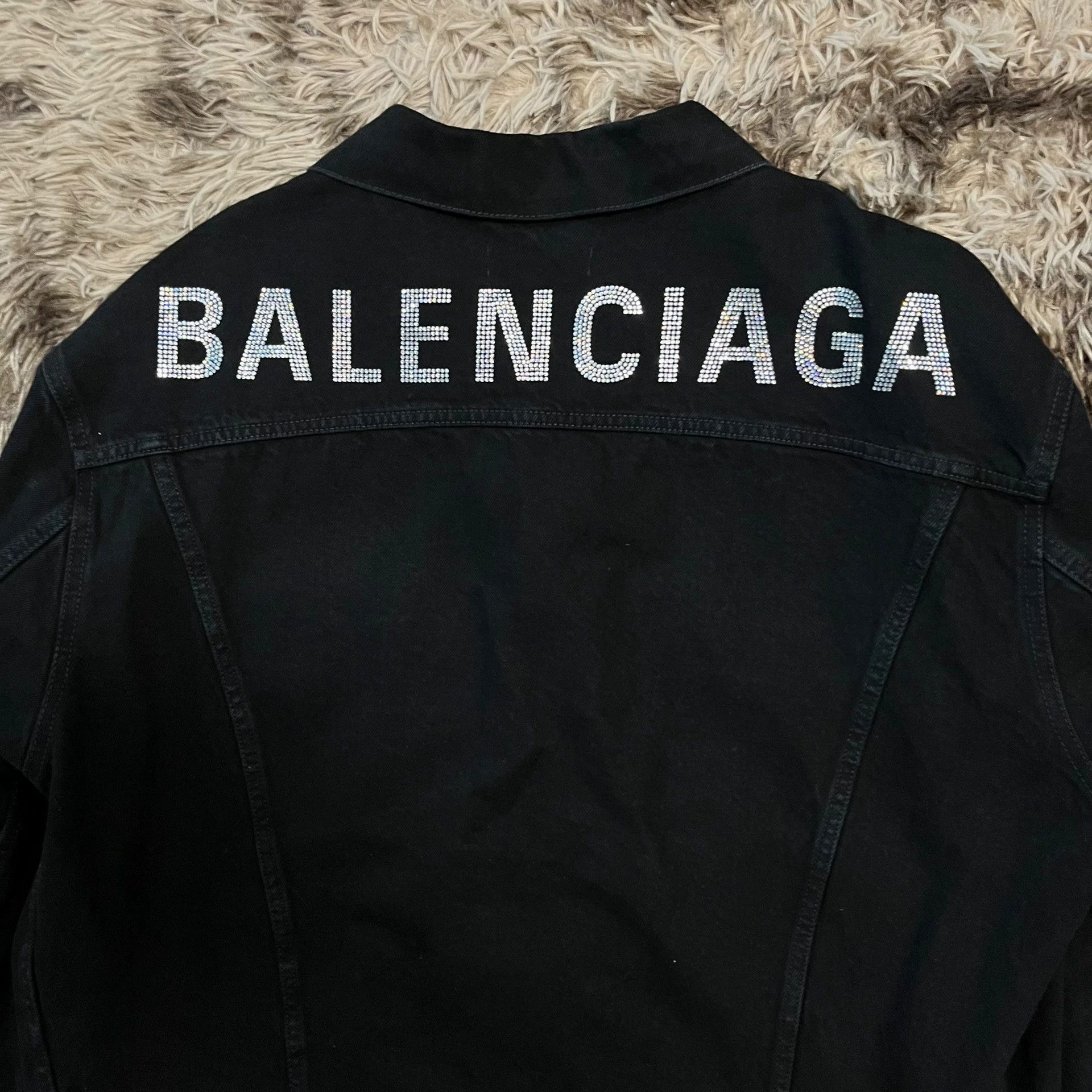 Balenciaga Balenciaga rhinestone logo washed and worn denim jacket Size US S / EU 44-46 / 1 - 3 Thumbnail