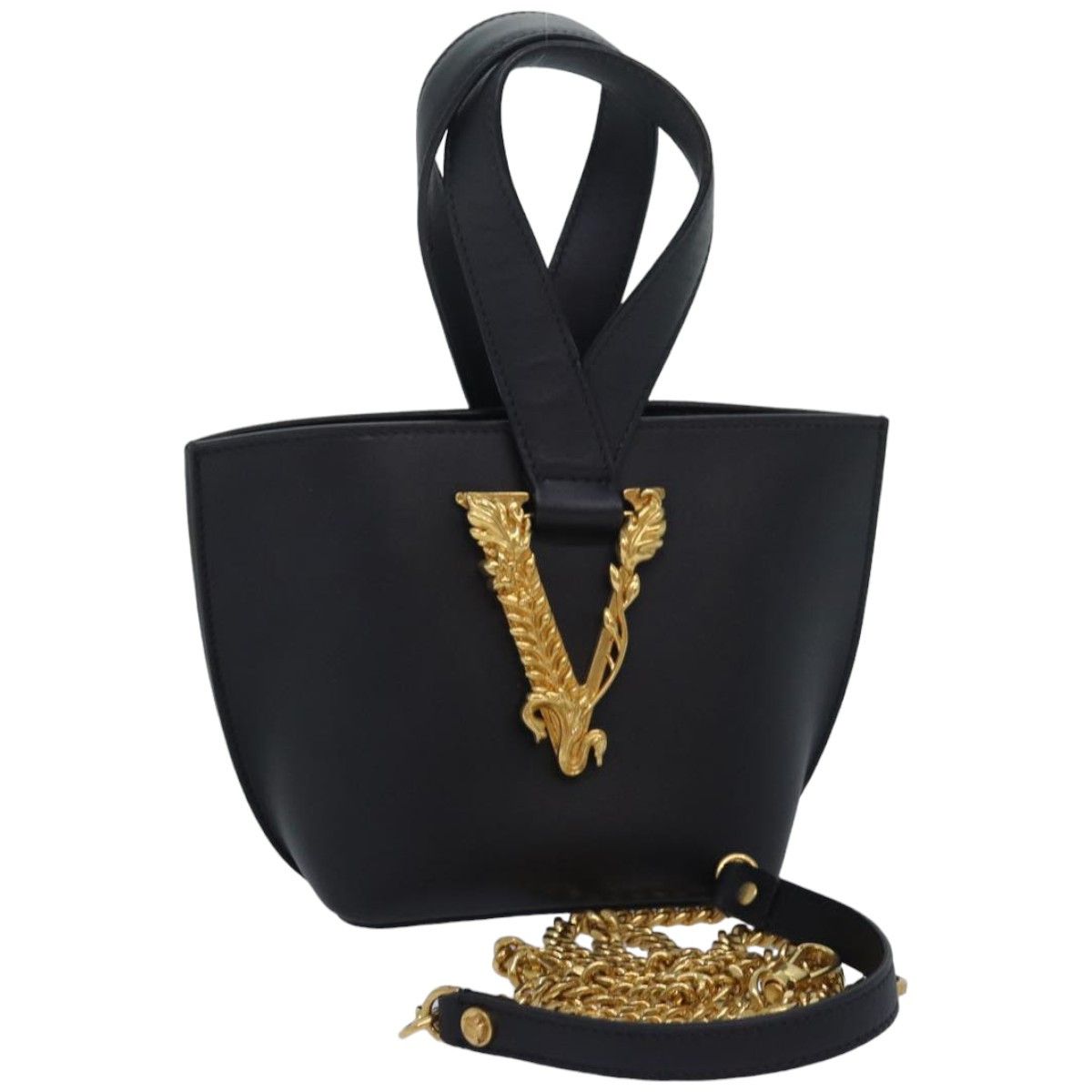 Versace Virtus Black Leather Handbag (Pre-Owned) Size ONE SIZE - 8 Thumbnail