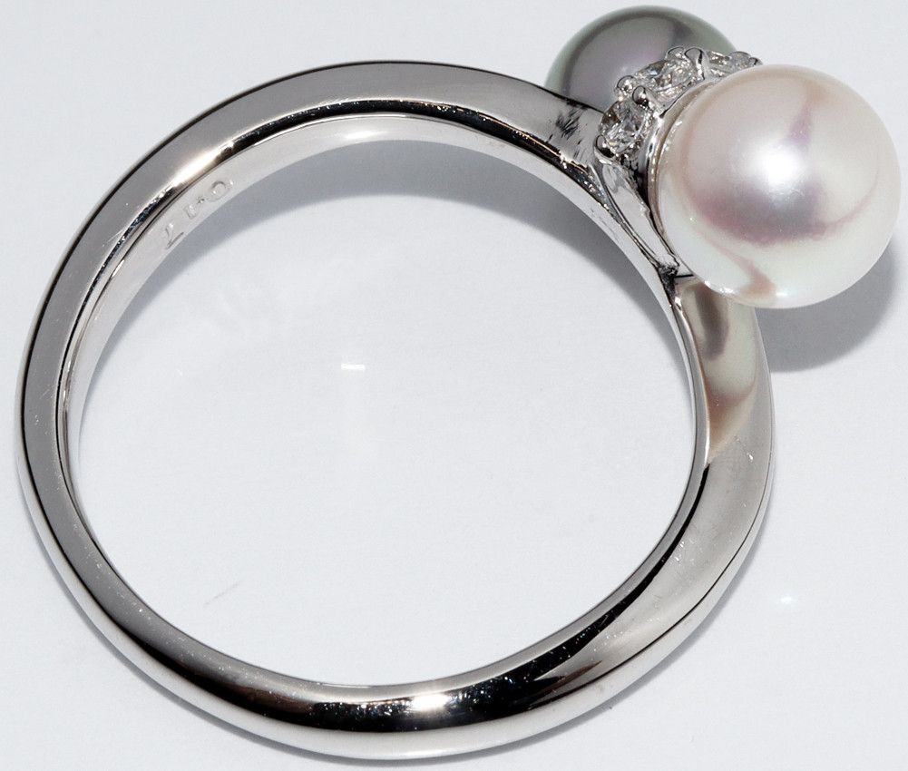 Other Other Pt900 Platinum Semi-Black Pearl Diamond Ring 0.17ct Natural Material Ring in Great Condition Size ONE SIZE - 3 Thumbnail