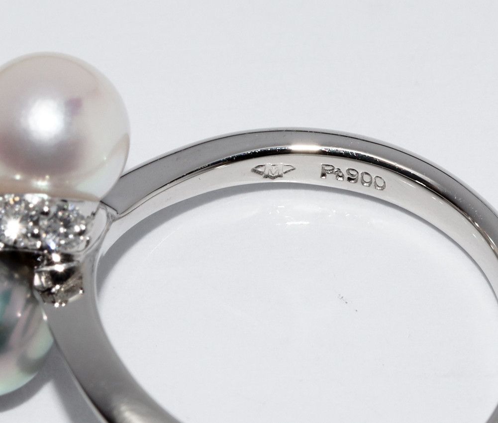Other Other Pt900 Platinum Semi-Black Pearl Diamond Ring 0.17ct Natural Material Ring in Great Condition Size ONE SIZE - 4 Thumbnail