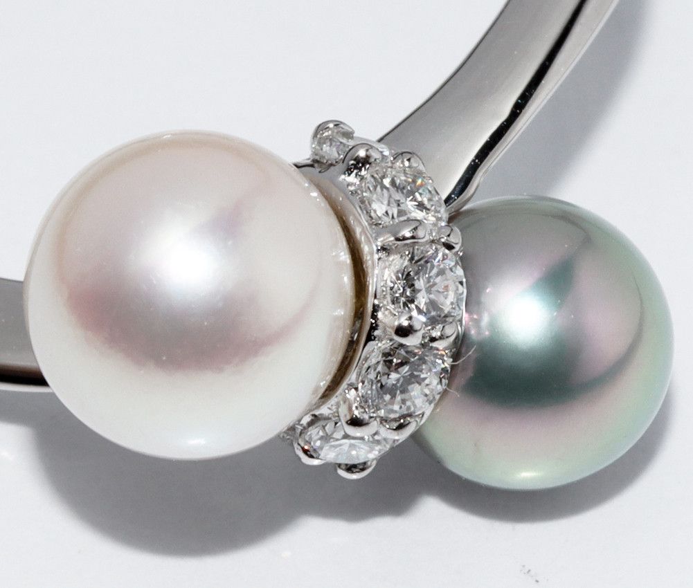 Other Other Pt900 Platinum Semi-Black Pearl Diamond Ring 0.17ct Natural Material Ring in Great Condition Size ONE SIZE - 5 Thumbnail
