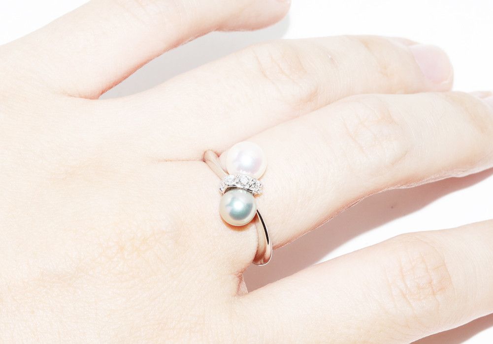 Other Other Pt900 Platinum Semi-Black Pearl Diamond Ring 0.17ct Natural Material Ring in Great Condition Size ONE SIZE - 6 Thumbnail