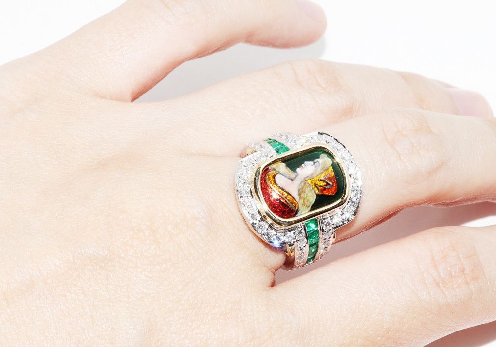 Other Other K18YG Pt900 Emerald Ring with Blue Diamond and Enamel Metal Ring in Great Condition Size ONE SIZE - 6 Thumbnail