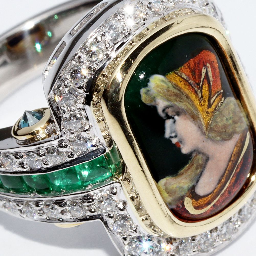 Other Other K18YG Pt900 Emerald Ring with Blue Diamond and Enamel Metal Ring in Great Condition Size ONE SIZE - 5 Thumbnail
