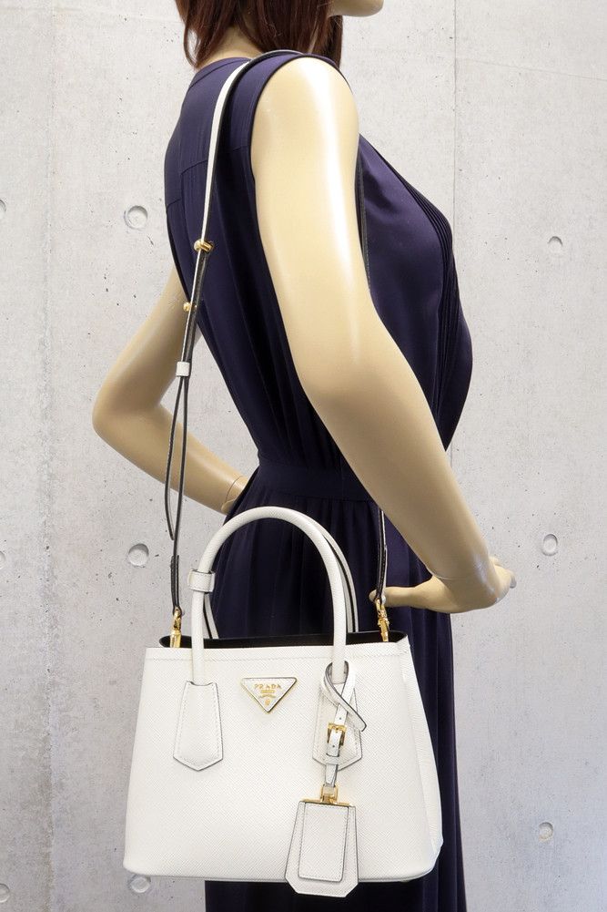 Prada Prada Prada Leather Hand Tote Shoulder Bag Mini White x Black Leather Handbag 1BG443_2DKV_F0G3Z_V_XWO in Pristine Condition Size ONE SIZE - 2 Thumbnail