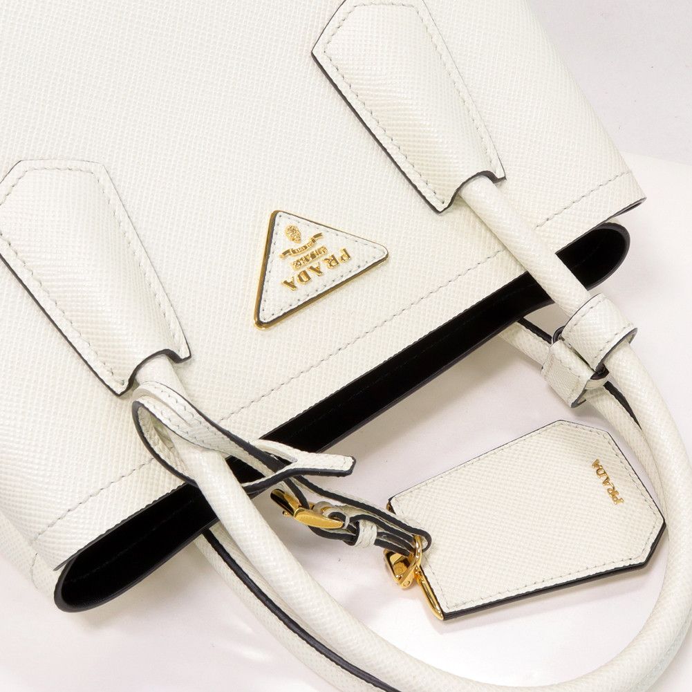Prada Prada Prada Leather Hand Tote Shoulder Bag Mini White x Black Leather Handbag 1BG443_2DKV_F0G3Z_V_XWO in Pristine Condition Size ONE SIZE - 6 Thumbnail