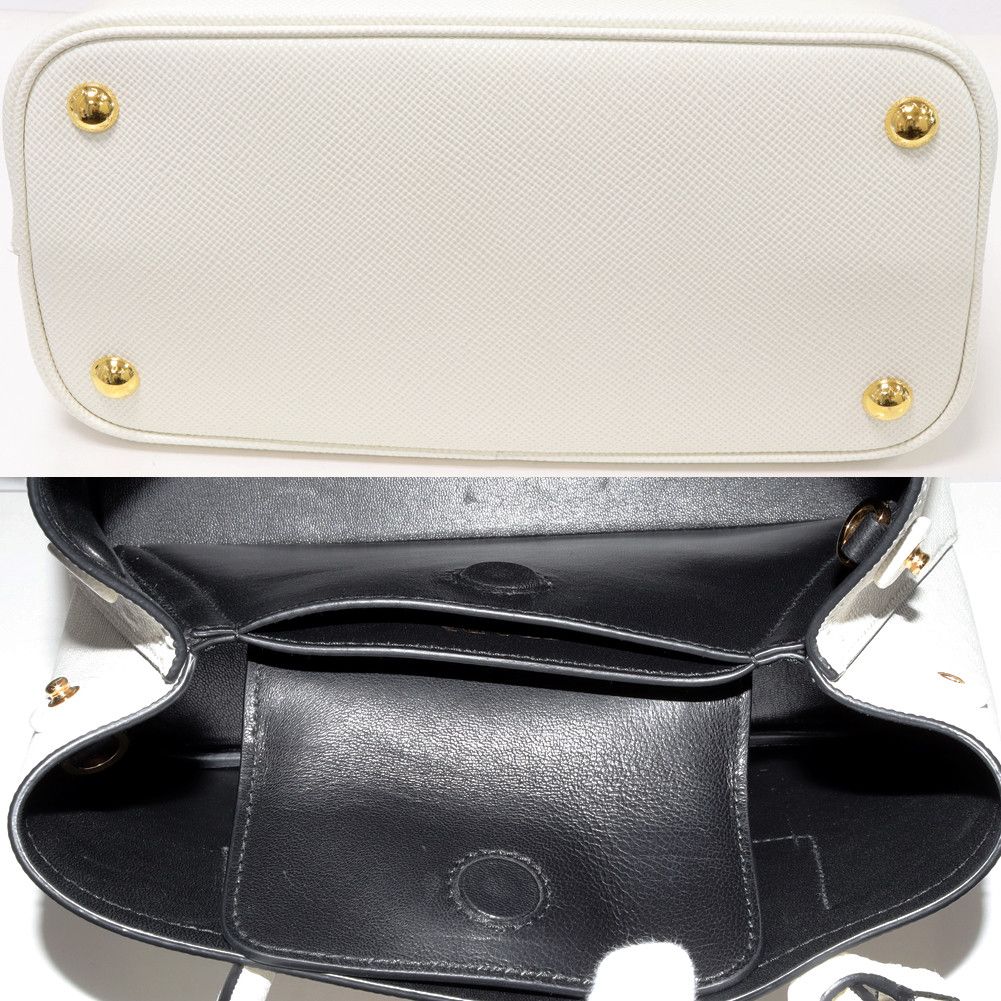 Prada Prada Prada Leather Hand Tote Shoulder Bag Mini White x Black Leather Handbag 1BG443_2DKV_F0G3Z_V_XWO in Pristine Condition Size ONE SIZE - 5 Thumbnail