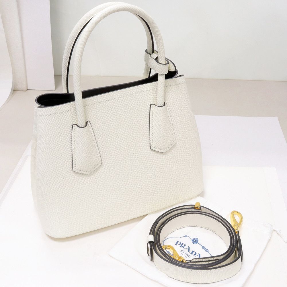 Prada Prada Prada Leather Hand Tote Shoulder Bag Mini White x Black Leather Handbag 1BG443_2DKV_F0G3Z_V_XWO in Pristine Condition Size ONE SIZE - 3 Thumbnail