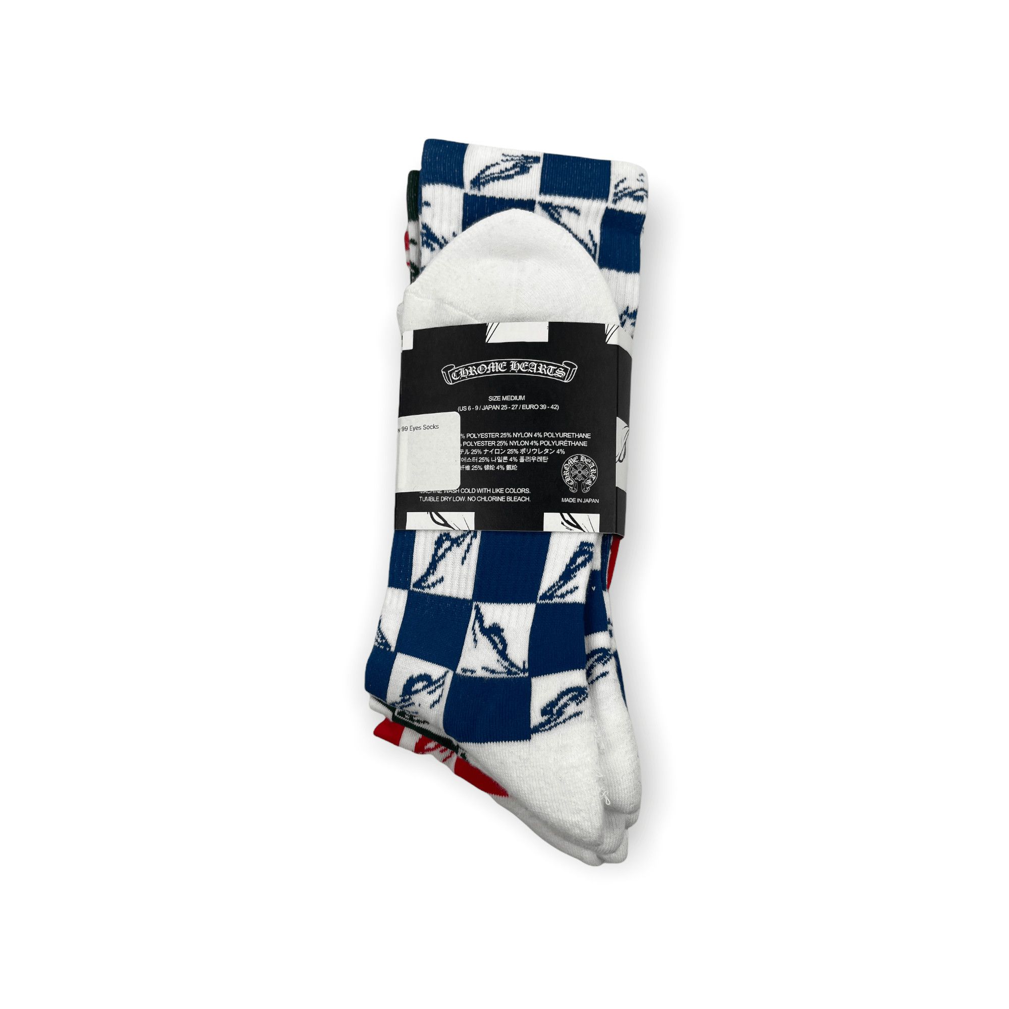 Chrome Hearts Matty Boy 99 Eyes Socks Blue White Red (3 Pack) Size ONE SIZE - 4 Thumbnail