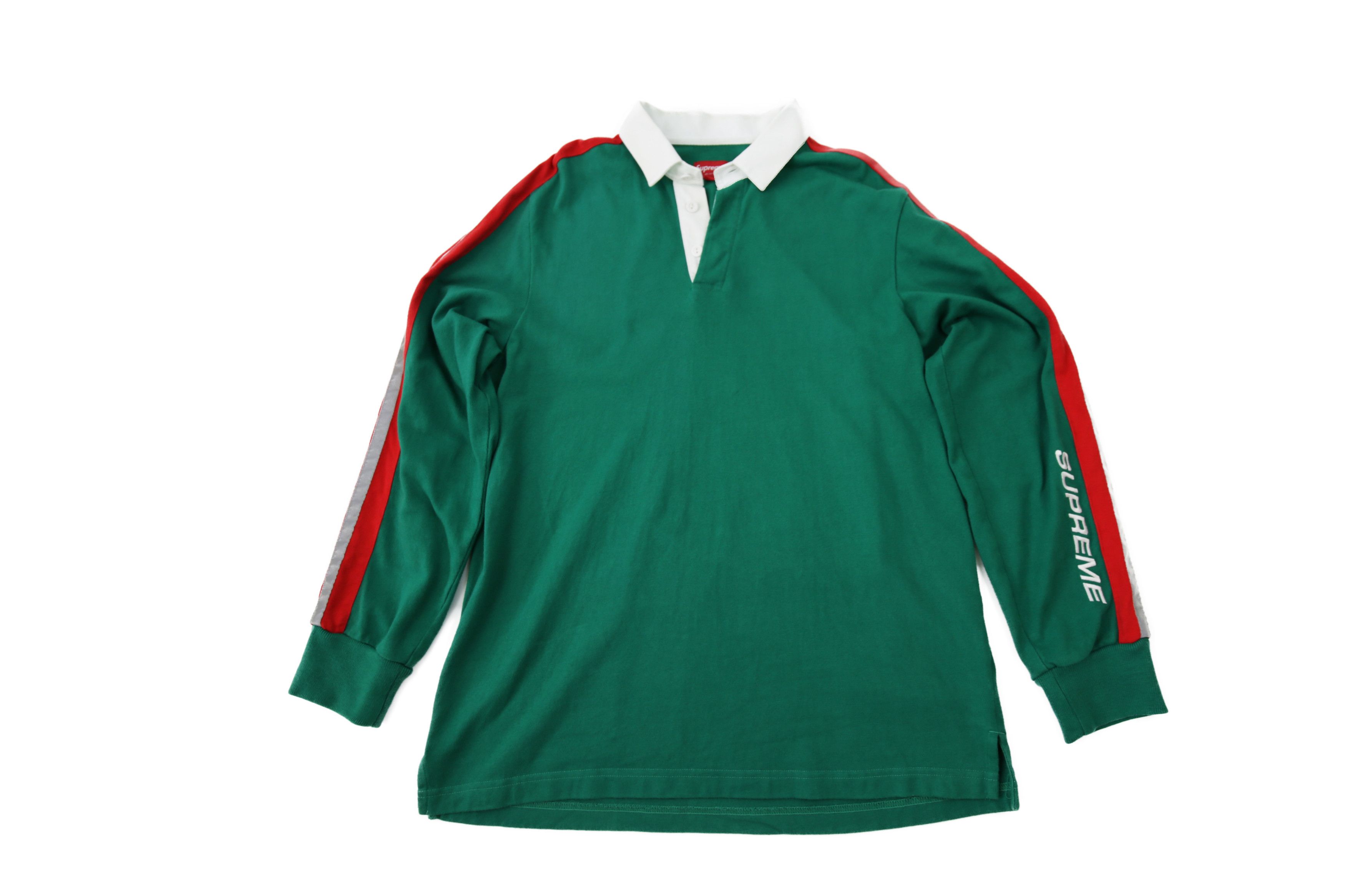Supreme used Supreme 18ss rugby reflective long sleeve polo shirt green red  white Gucci color size Medium | Grailed