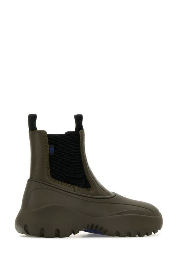 Burberry Olive Green Leather And Rubber Chelsea Scoot Ankle Boots Size US 9 / EU 42 - 5 Thumbnail