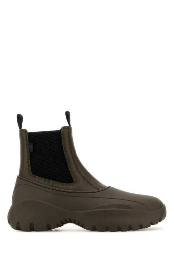 Burberry Olive Green Leather And Rubber Chelsea Scoot Ankle Boots Size US 9 / EU 42 - 3 Thumbnail