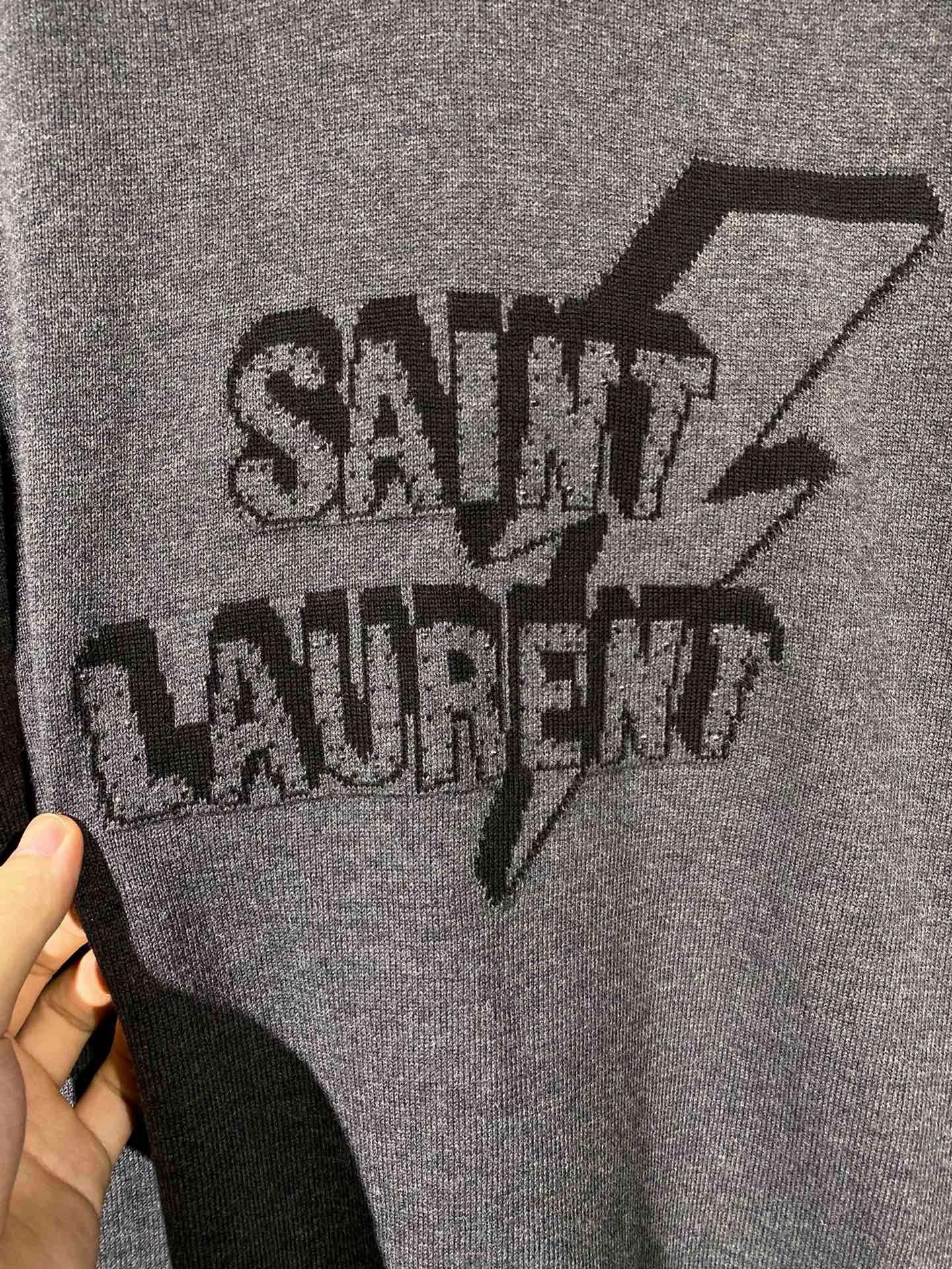 Saint Laurent Paris Saint Laurent Paris Grey logo knitted hoodie Size US S / EU 44-46 / 1 - 3 Thumbnail