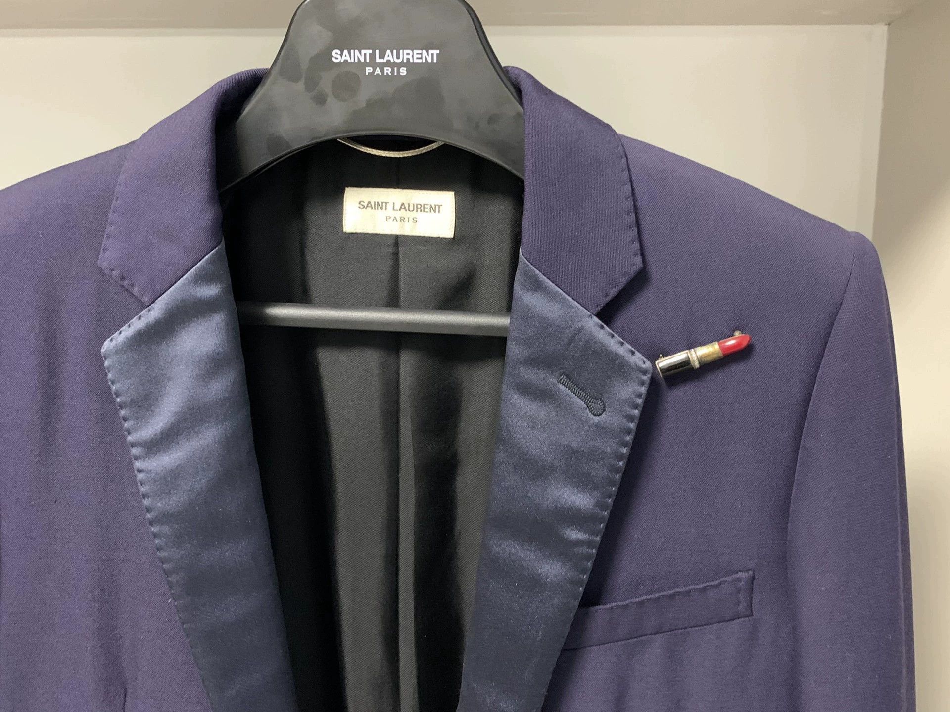Saint Laurent Paris Saint Laurent Paris Deep blue silk collar suit jacket Size US M / EU 48-50 / 2 - 5 Thumbnail